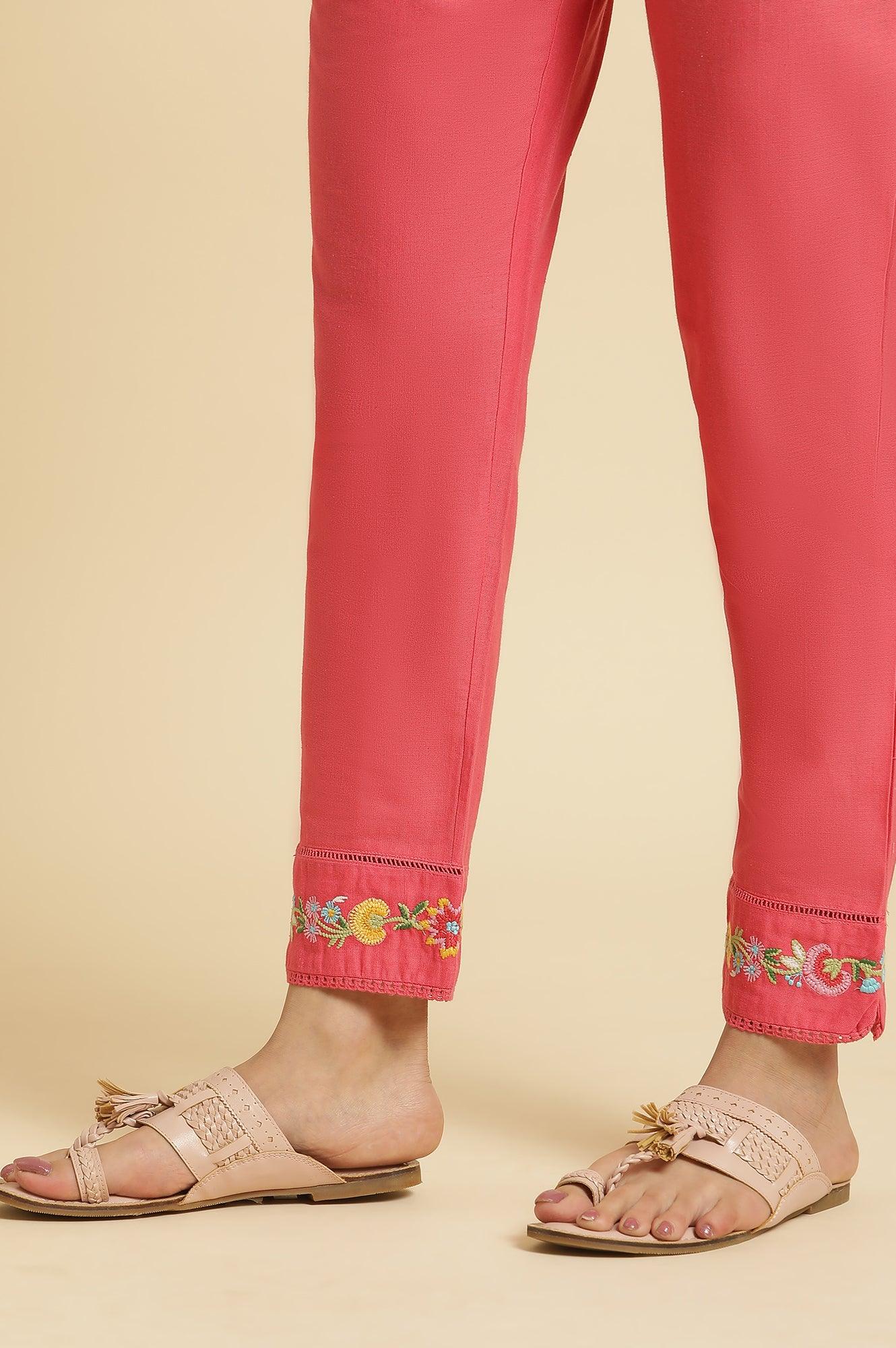 Pink Slim Pants Wit Embroidery At Hem - Image 9