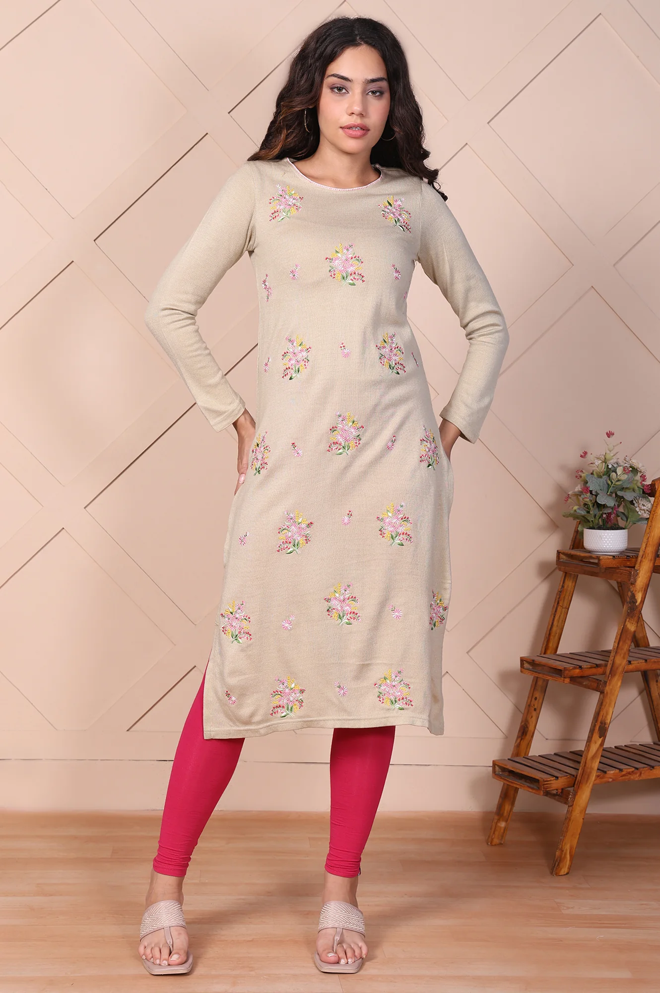 Pink Solid Ankle-Length Cotton Leggings - Image 5