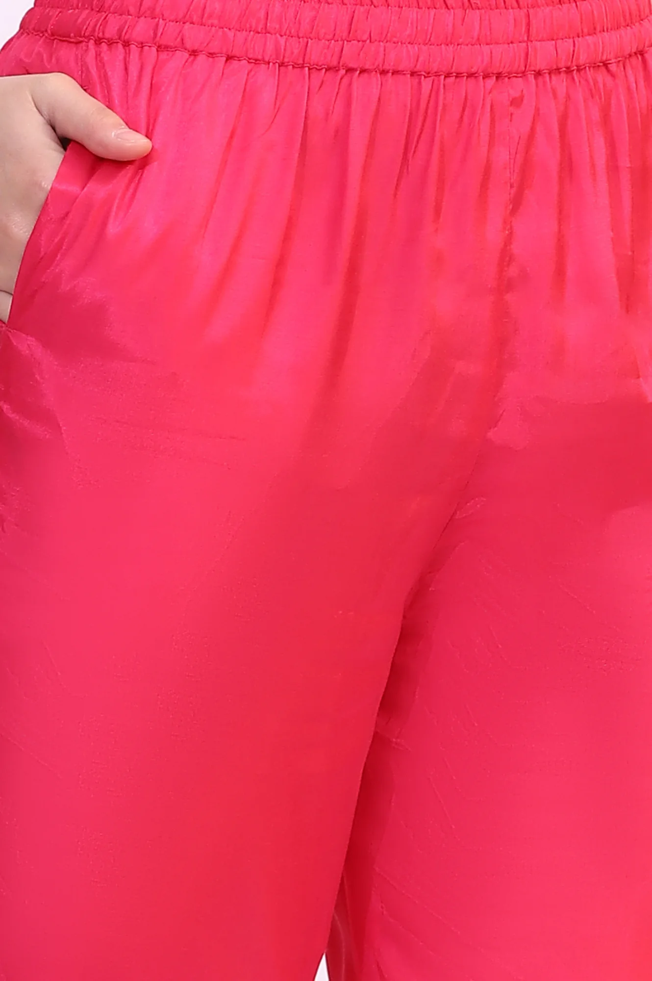 Pink Embroidered Shantung Kurta, Pants and Dupatta Set - Image 10