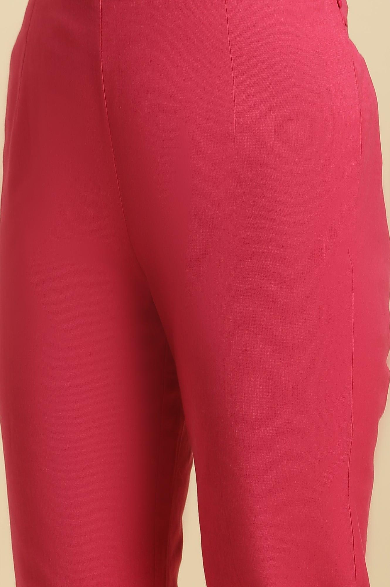 Pink Solid Pants with Gota Trim at Hem - Image 8