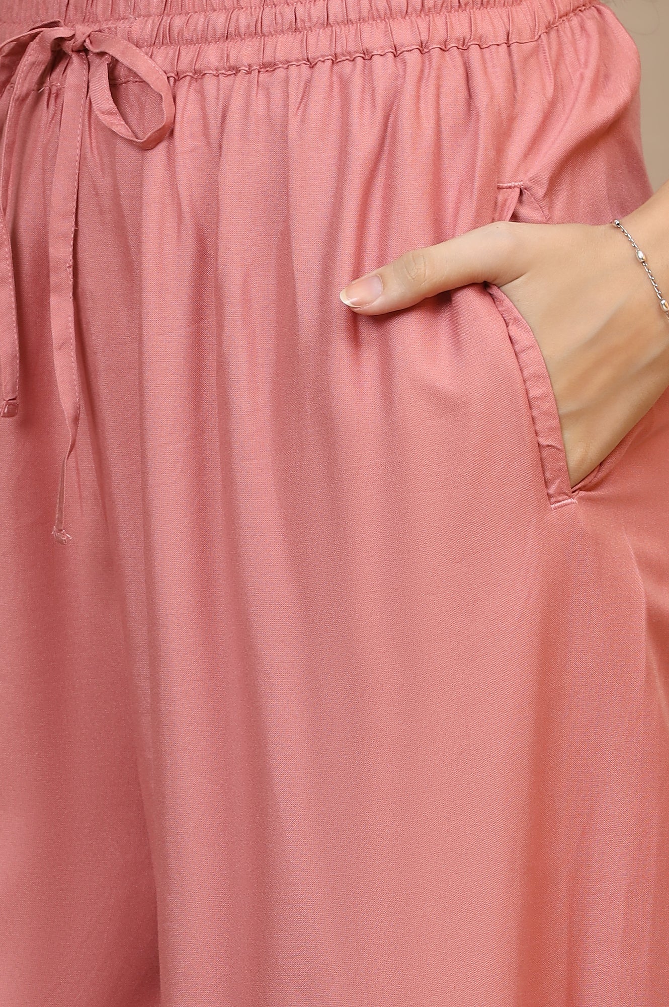 Pink Solid Loose Fit Rayon Dhoti Pants With Drawstring - Image 6
