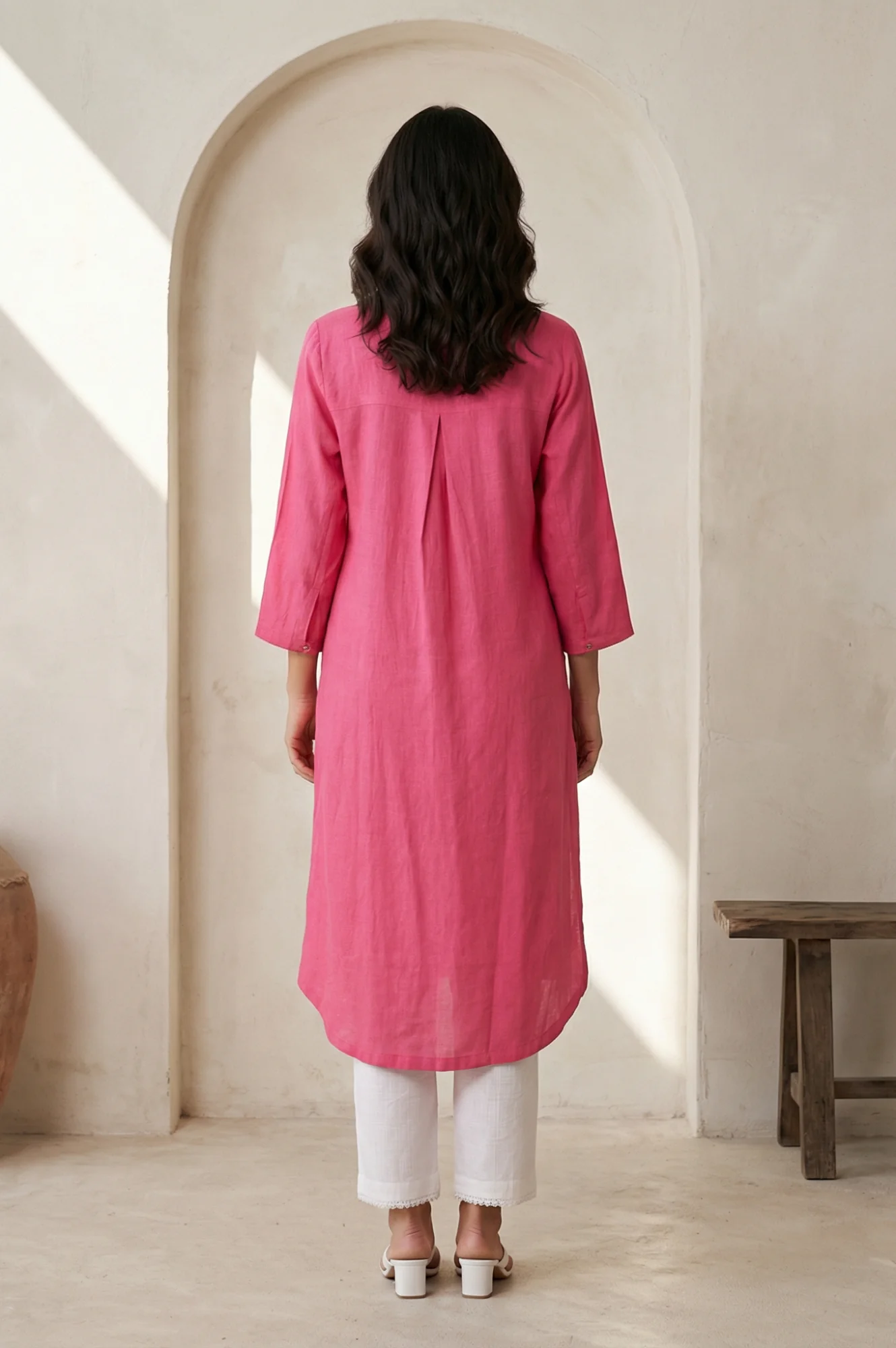 Pink Solid Rayon Straight Kurta - Image 4