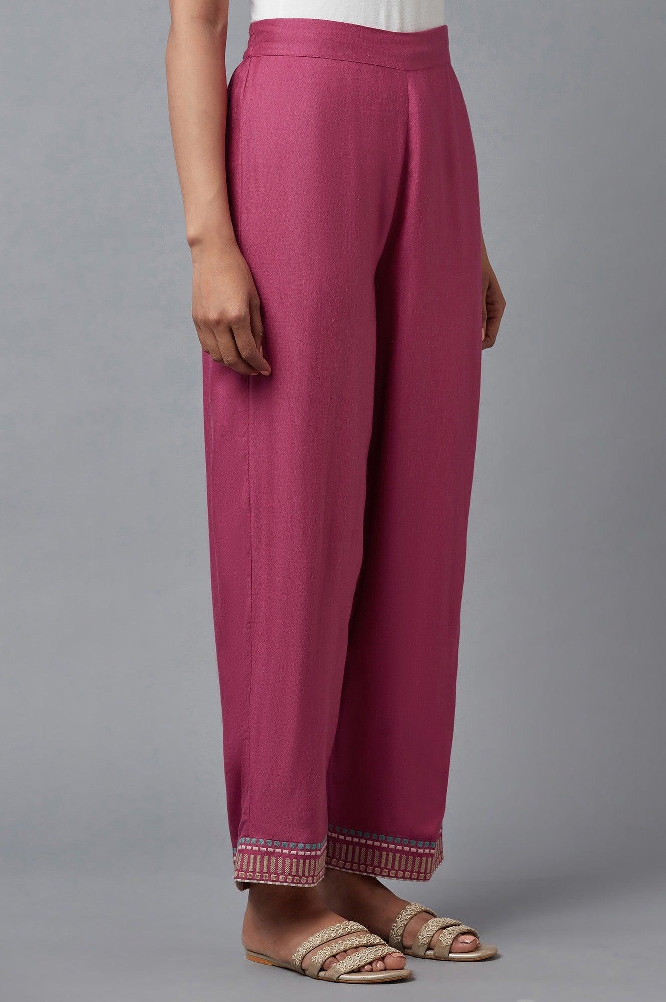 Pink Solid Slim Pants With Embroidery - Image 4
