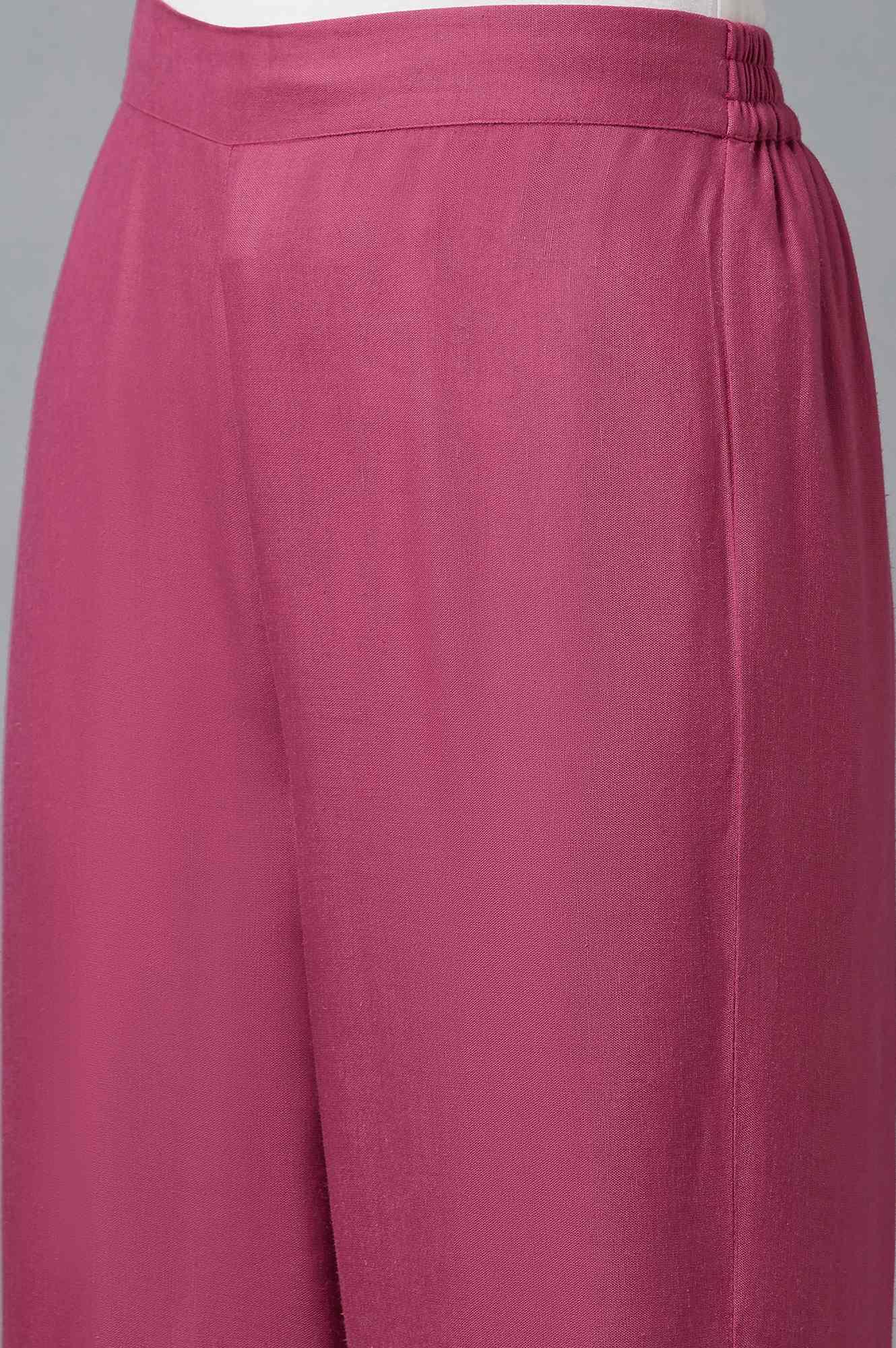 Pink Solid Slim Pants With Embroidery - Image 6