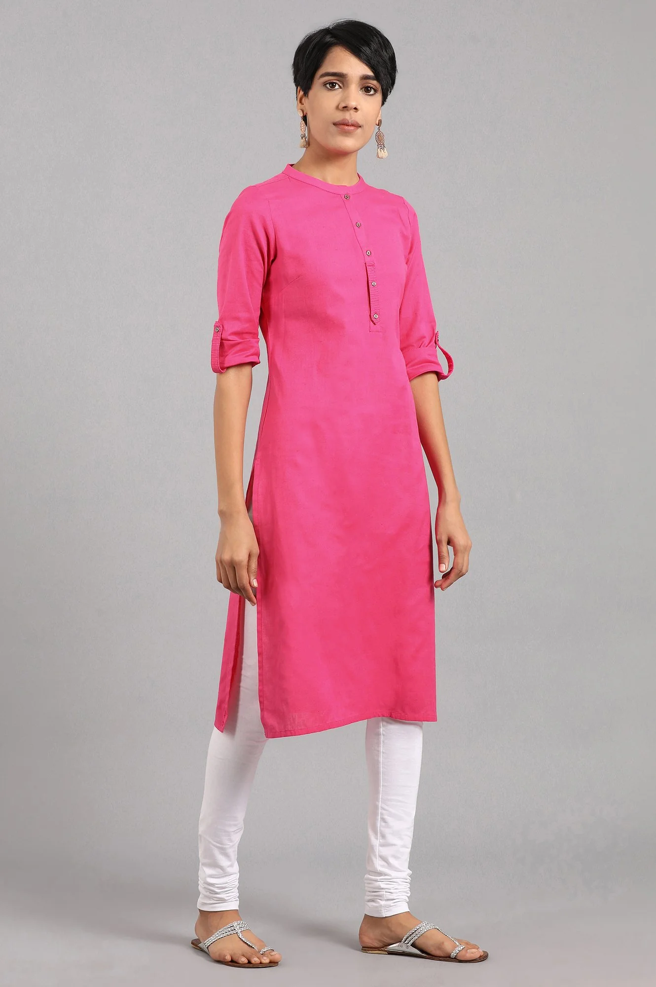 Pink Solid Straight Cotton Kurta - Image 4