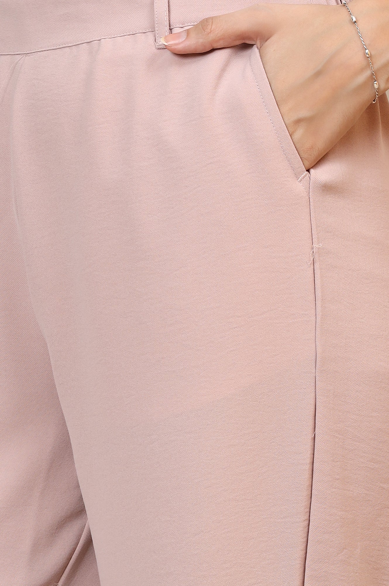 Pink Solid Straight Fit Woven Palazzo With Elasticated Waist - Image 6