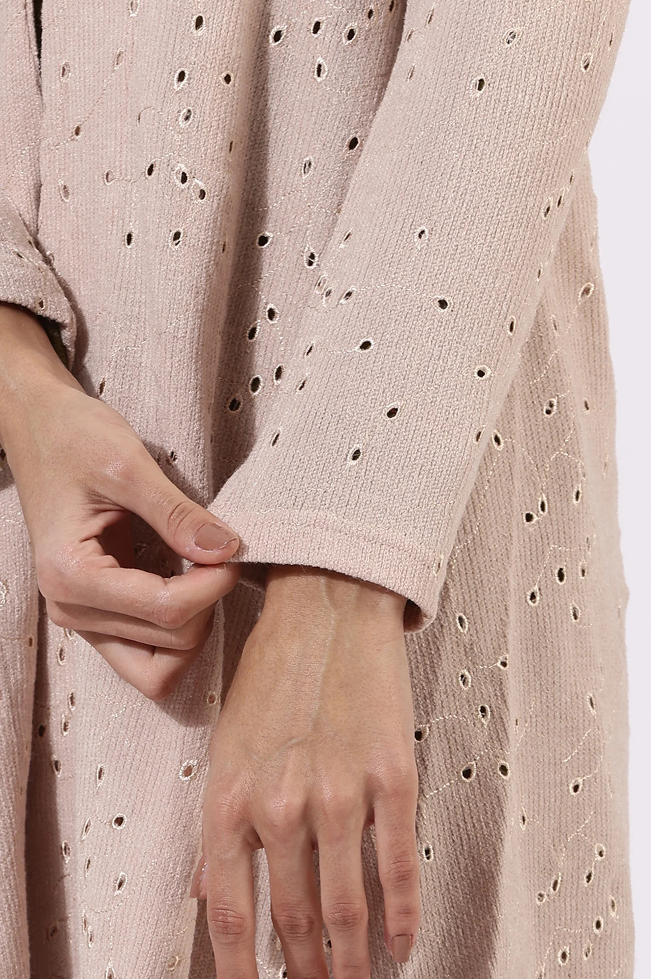 Pink Thread Embroidered Chenille Schifflie Straight Shrug - Image 7