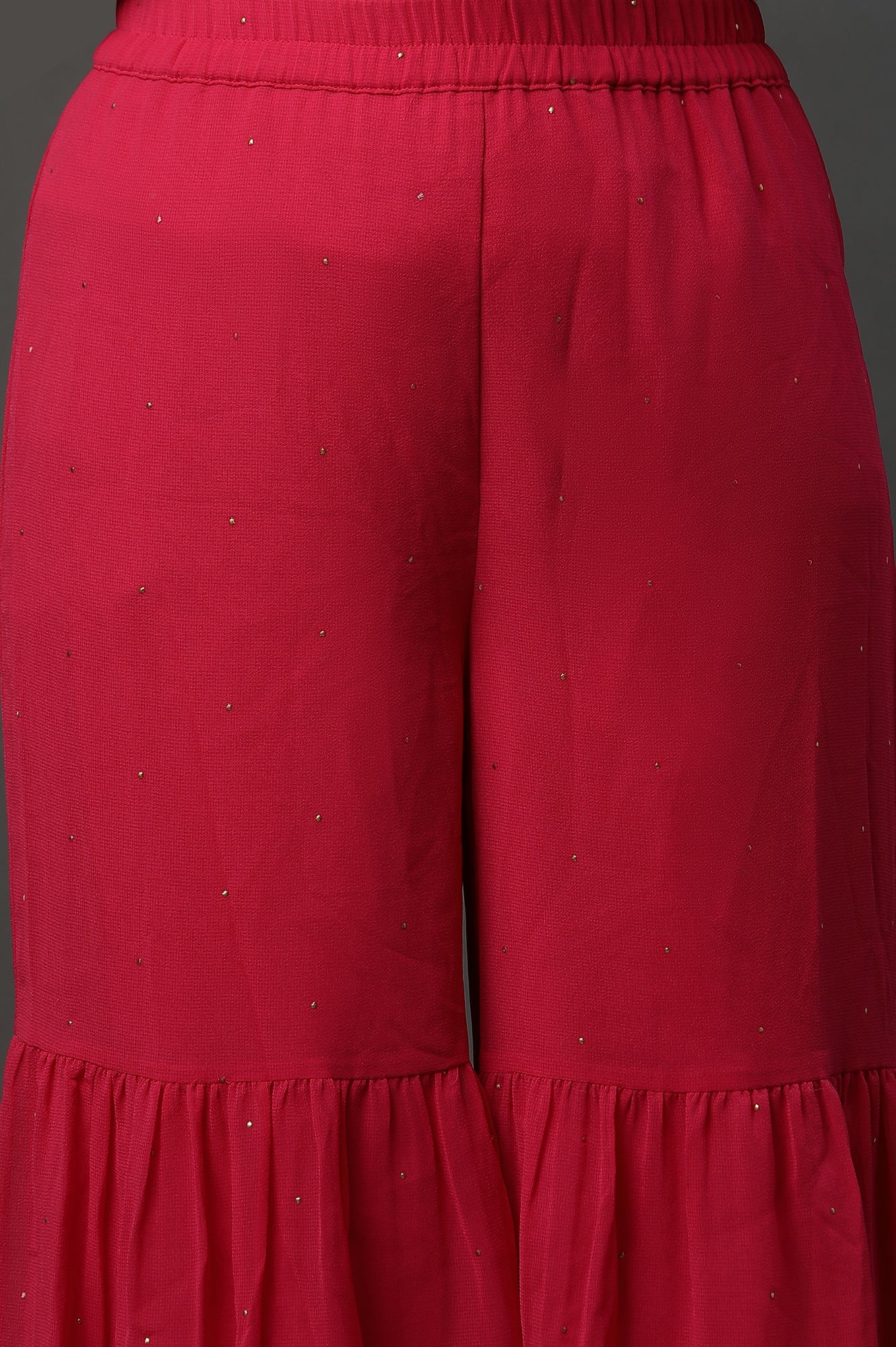 Pink Polka Dots Printed Flared Georgette Sharara With Elasticated Waist - Image 6