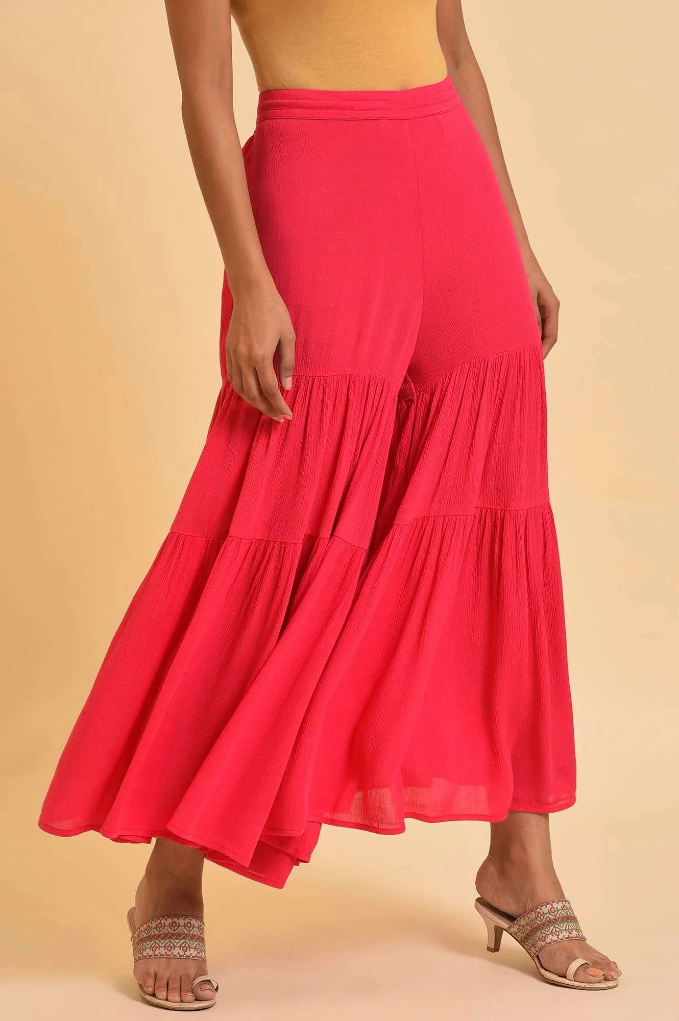 Pink Tiered Solid Sharara - Image 4