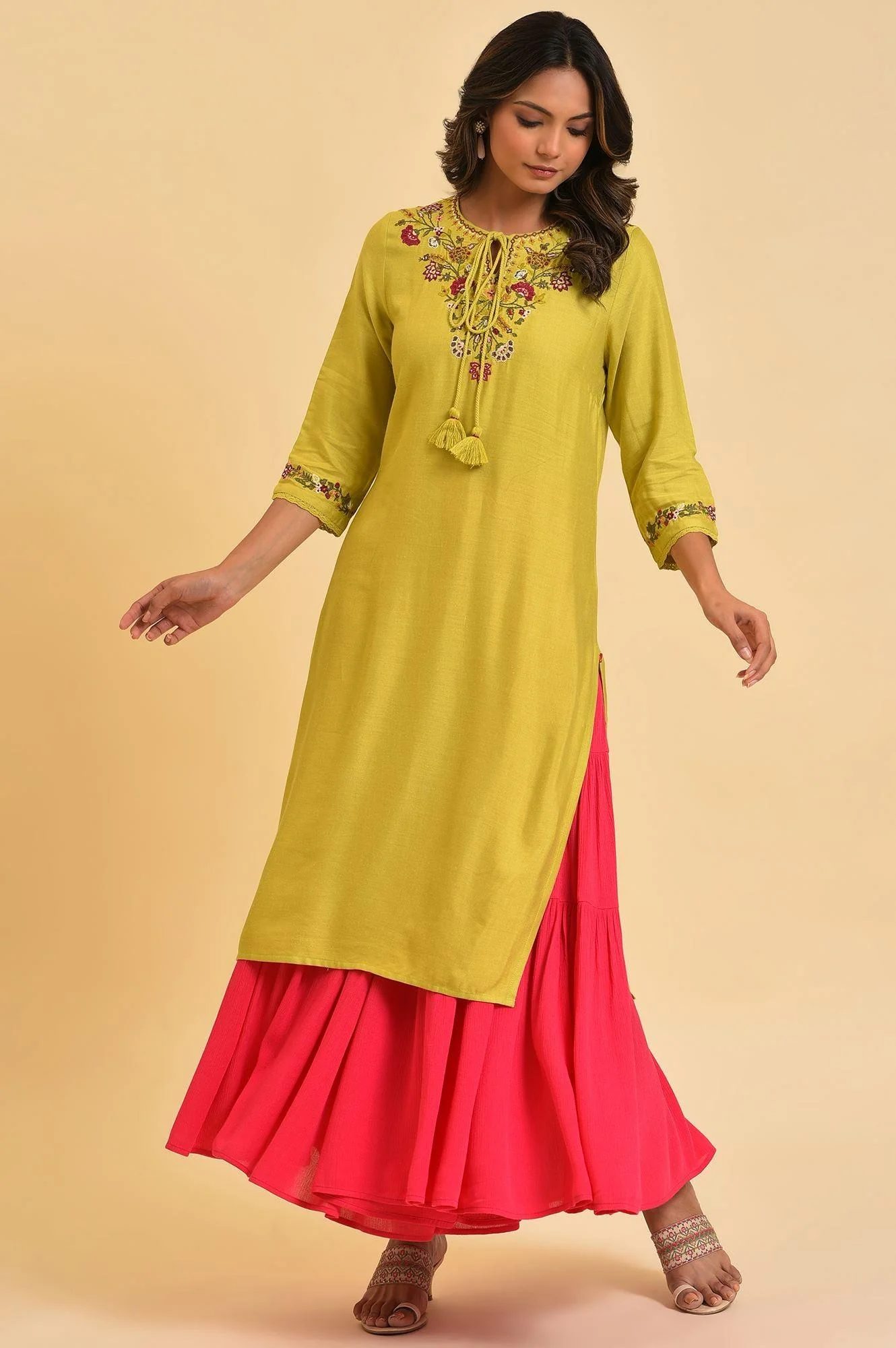Pink Tiered Solid Sharara - Image 5