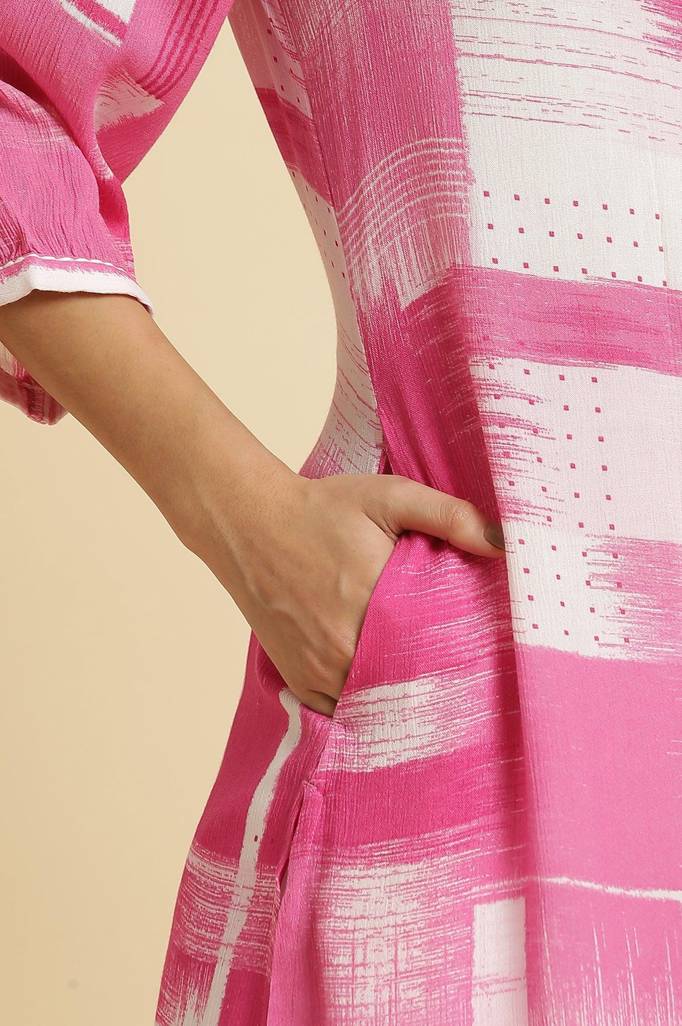 Pink & White Abstract Print Kurta - Image 7