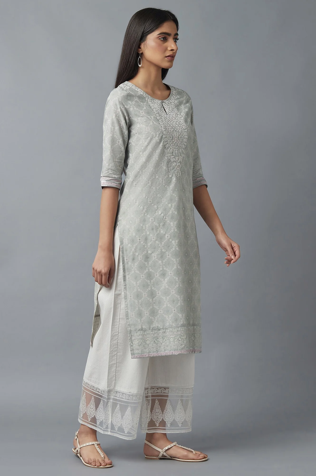 Pista Green Printed kurta with Embroidery - Image 4