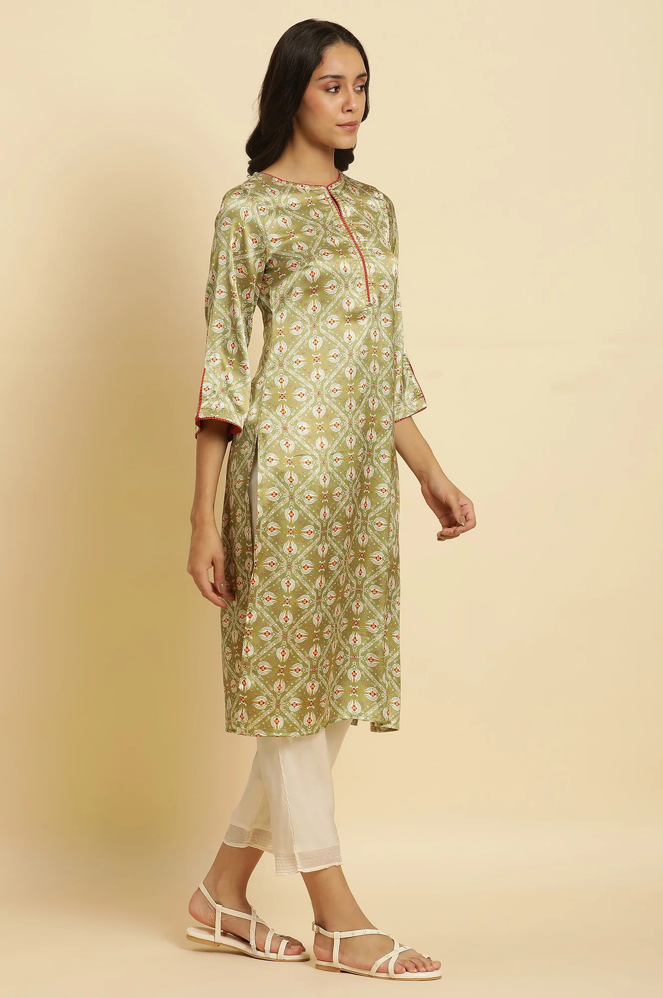 Pistachio Green Japanese Satin Festive Kurta - Image 5