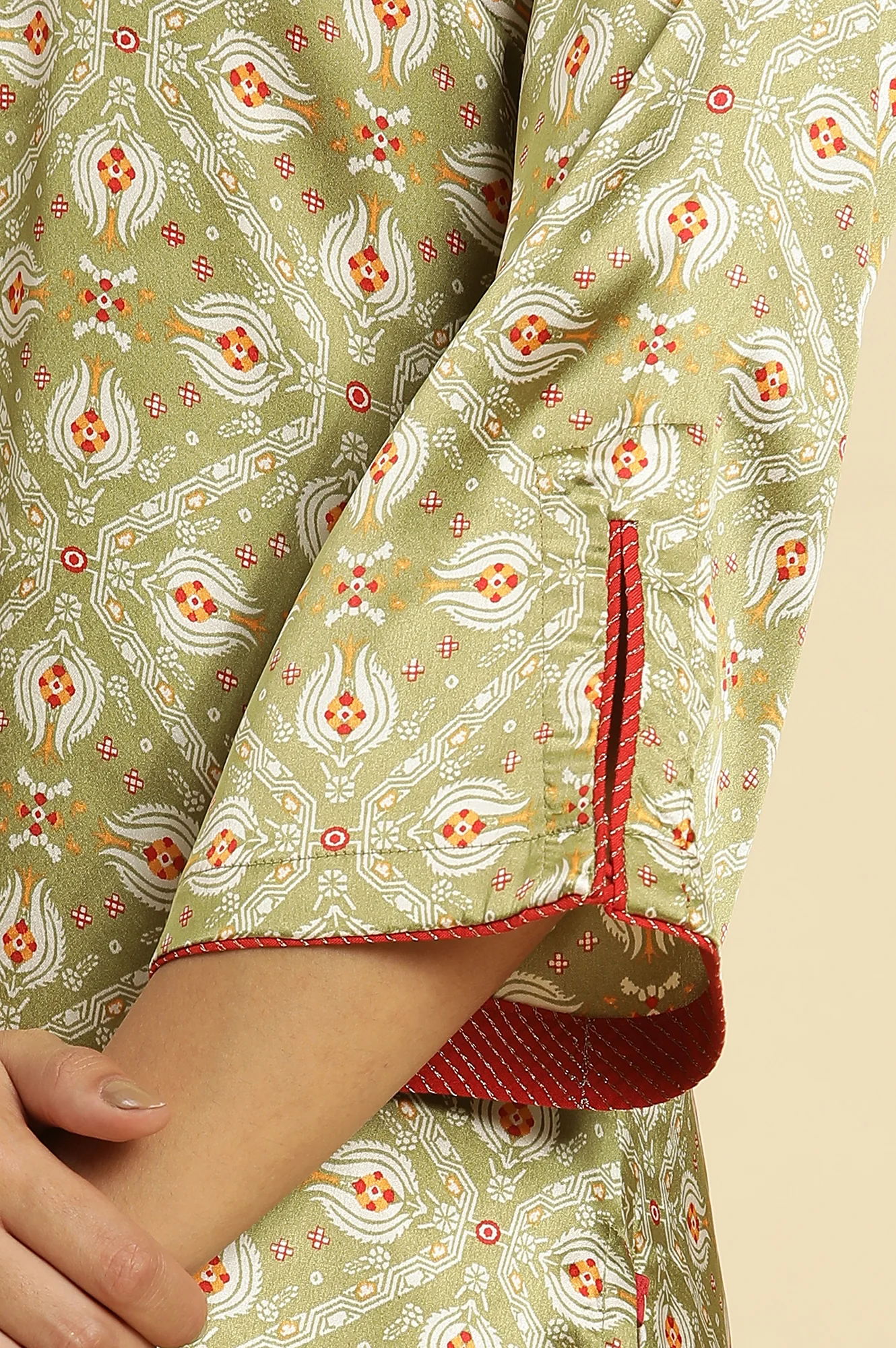 Pistachio Green Japanese Satin Festive Kurta - Image 7