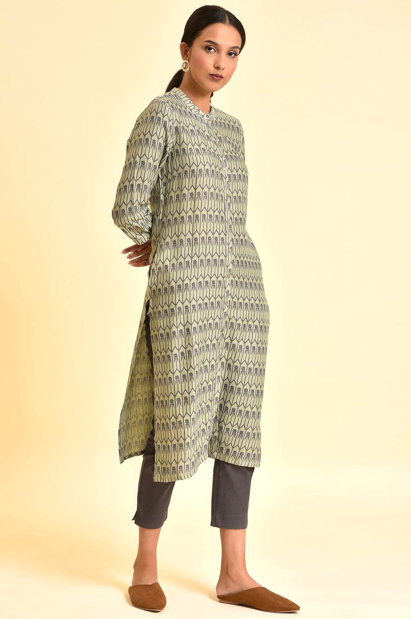 Pistachio Green Printed Kurta And Pants Set - Image 5