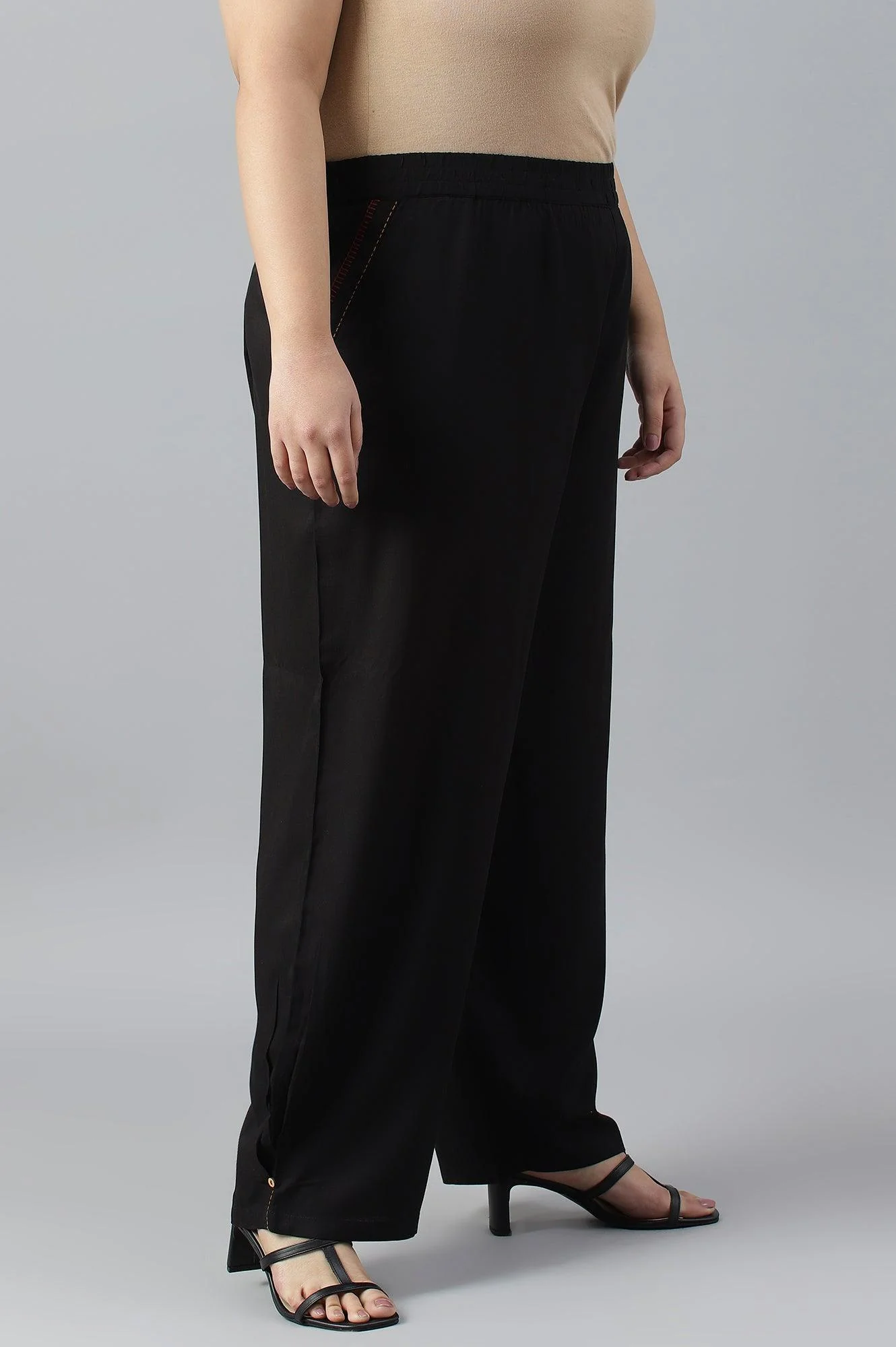 Plus Size Black Box Pleated Straight Pants - Image 4