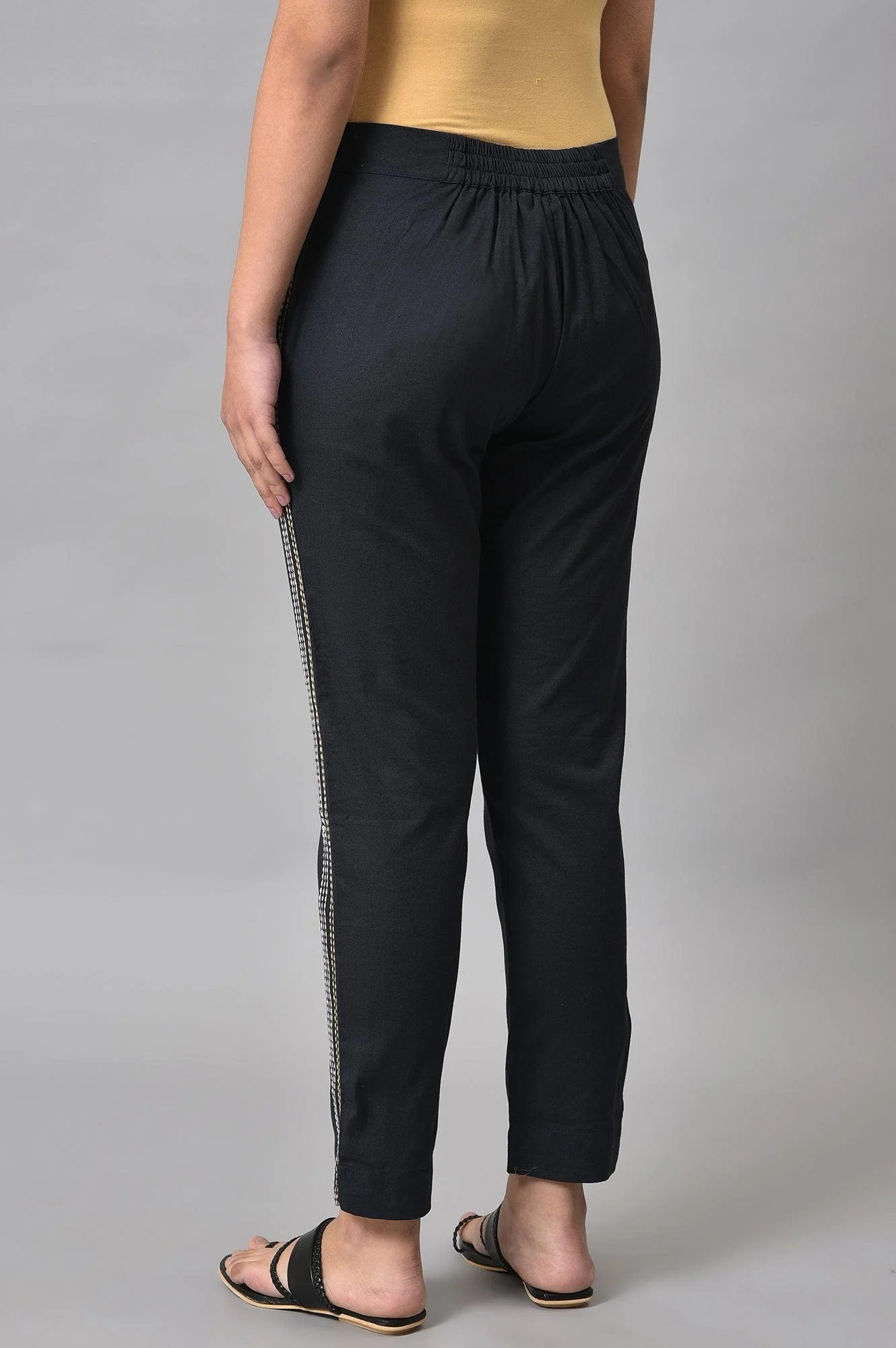 Plus Size Black Parallel Pants With Side Embroidery - Image 2