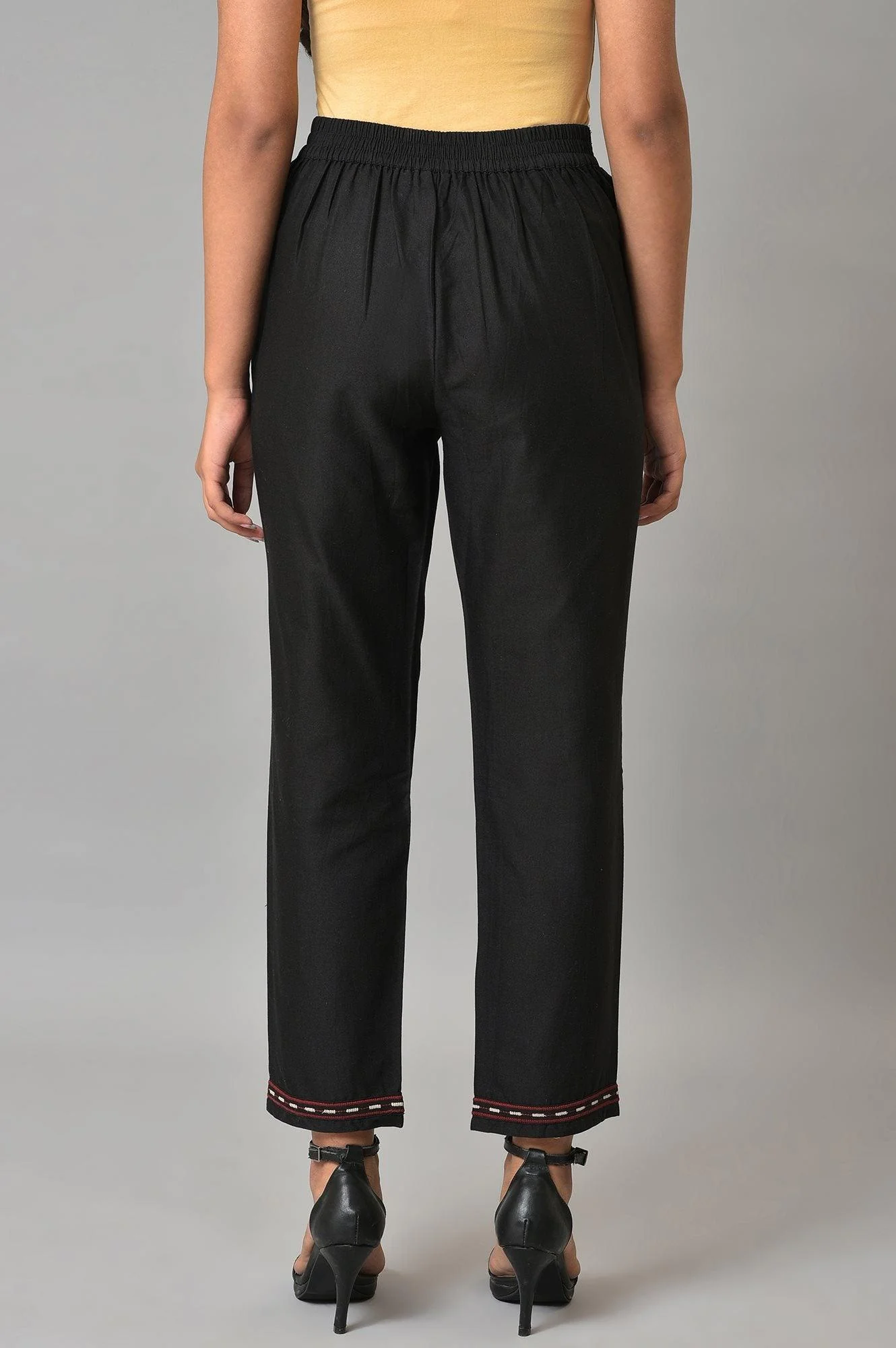 Plus Size Black Slim Pants With Embroidery At Hemline - Image 2