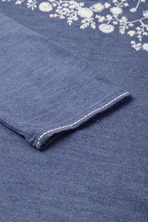 Plus Size Blue Embroidered Asymmetrical Winter kurta - Image 8