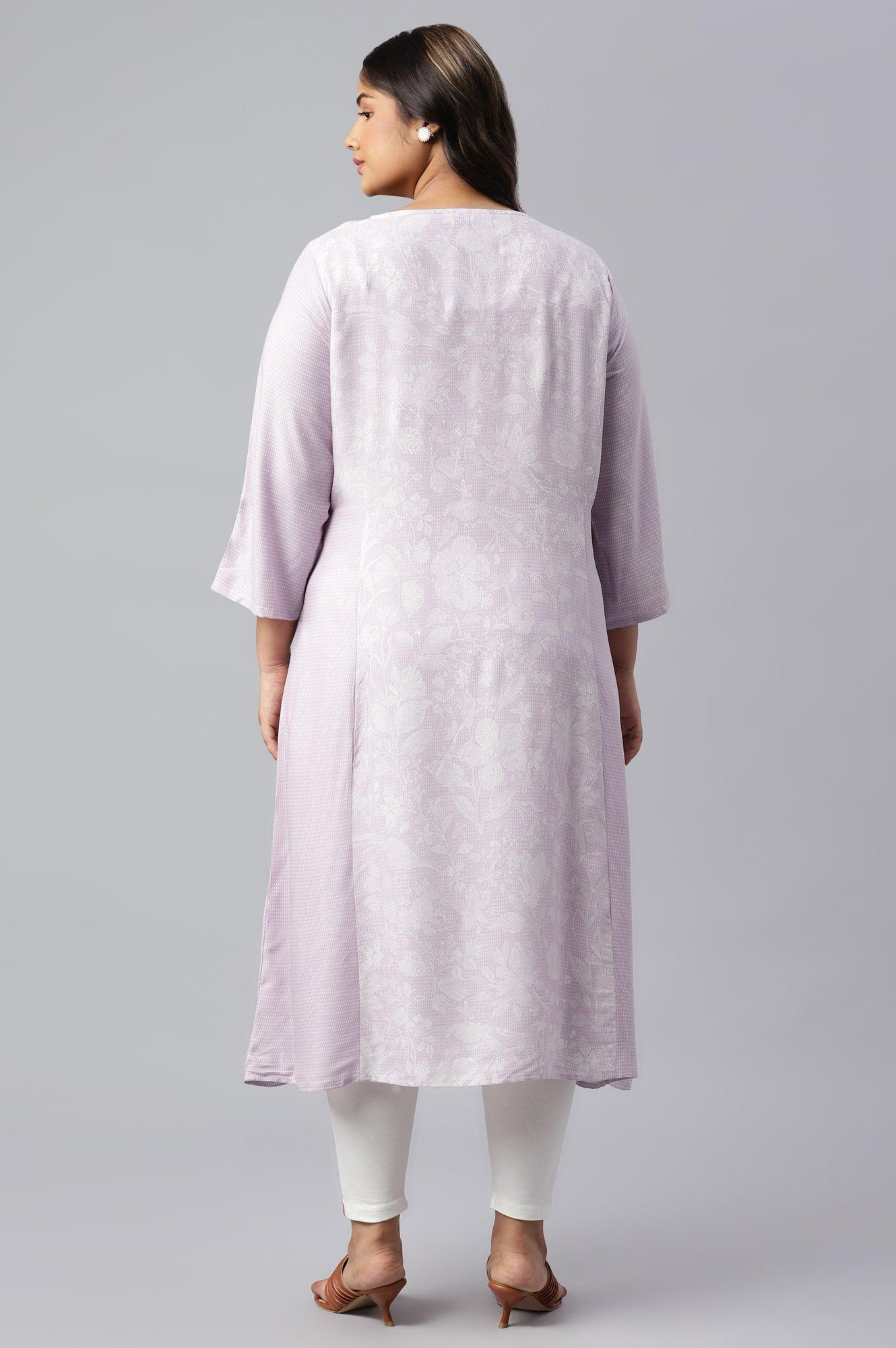 Plus Size Blue Floral Printed Half Placket kurta - Image 2