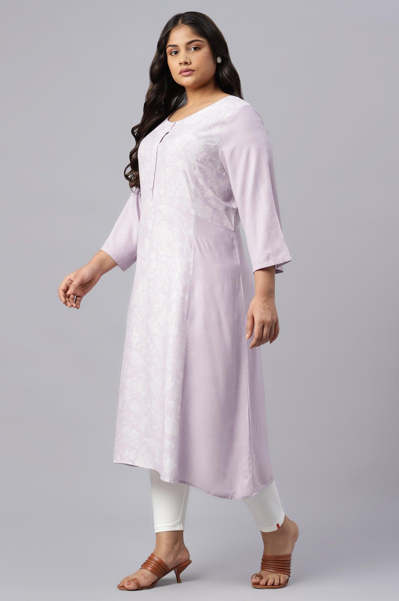 Plus Size Blue Floral Printed Half Placket kurta - Image 3