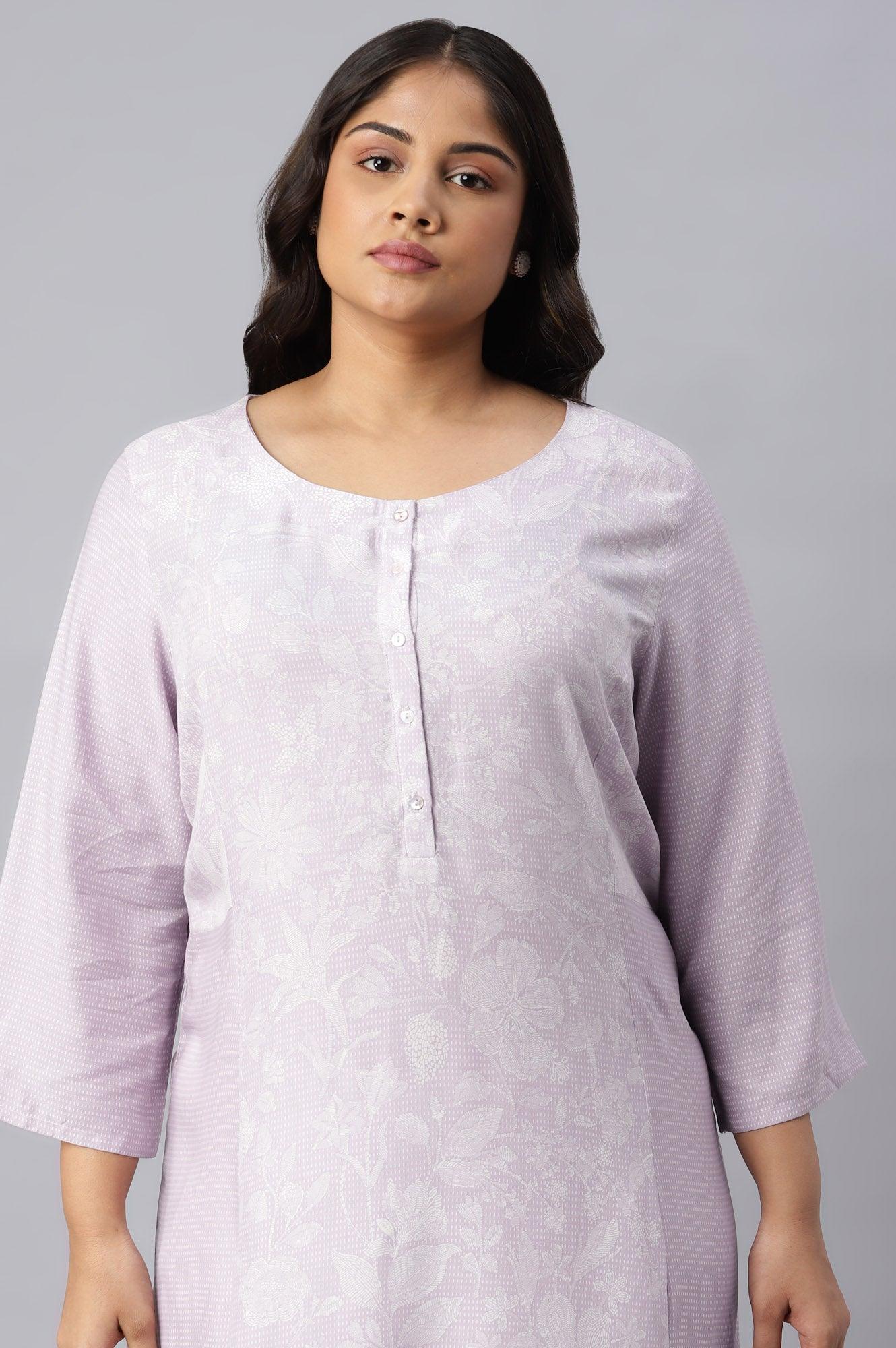 Plus Size Blue Floral Printed Half Placket kurta - Image 5