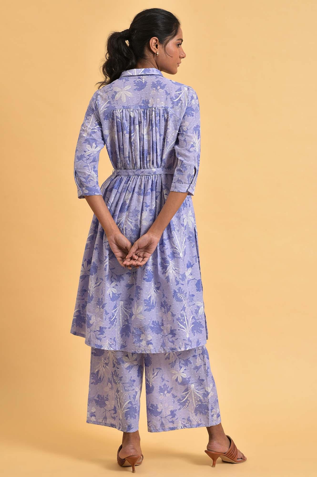Plus Size Blue Floral Printed Women Co-Ord Set - Image 2