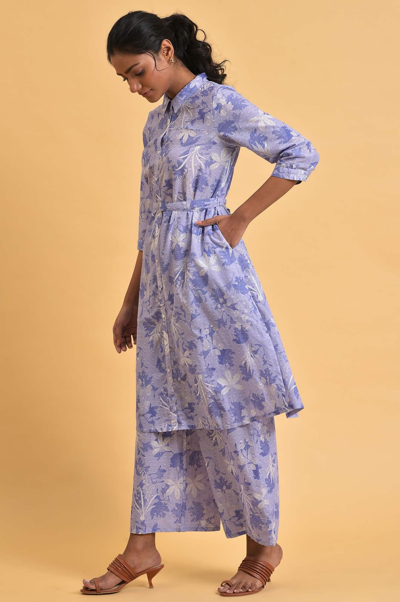 Plus Size Blue Floral Printed Women Co-Ord Set - Image 3
