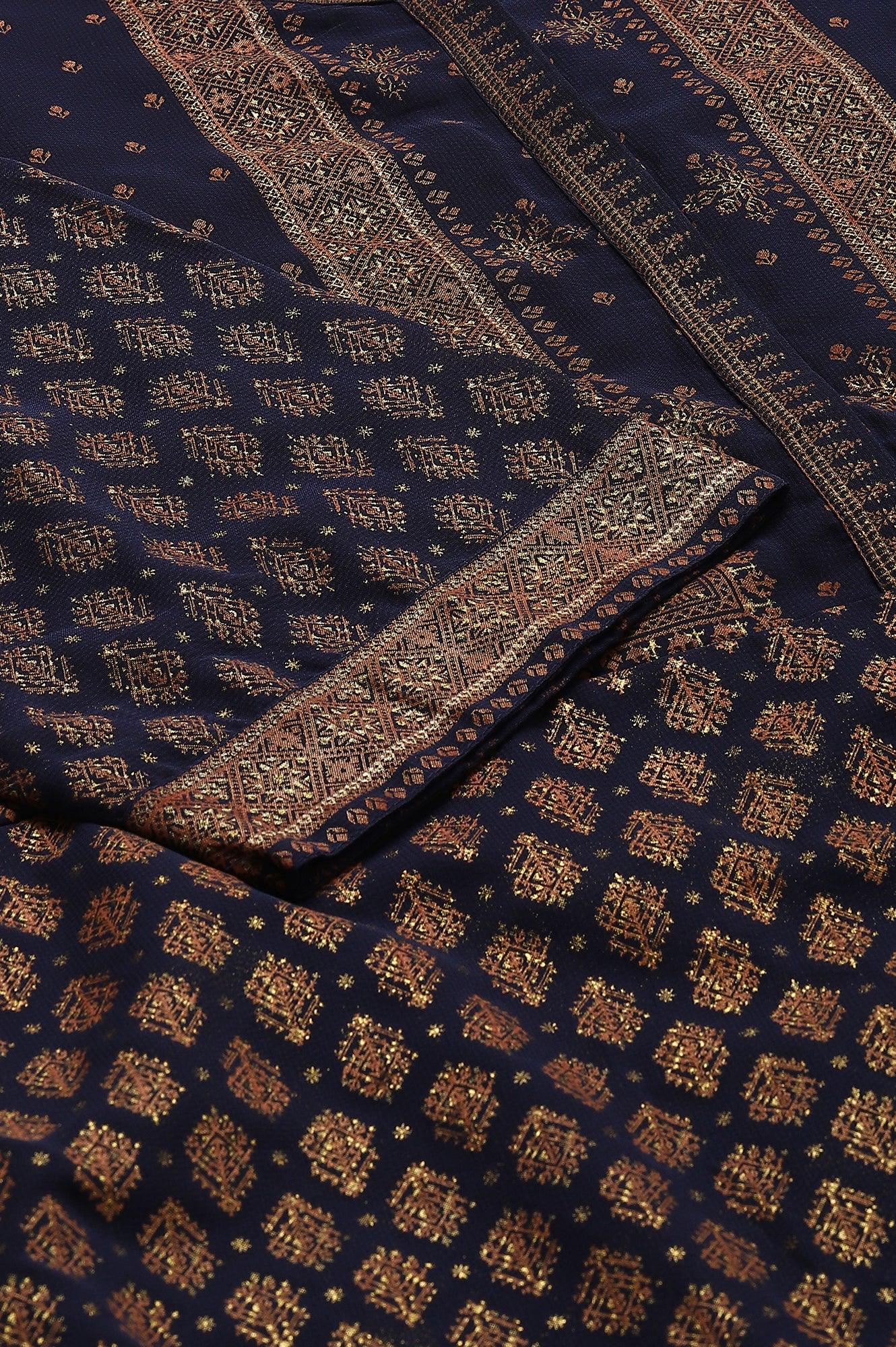 Plus Size Blue Printed A-Line Cowl kurta With Tights - Image 9