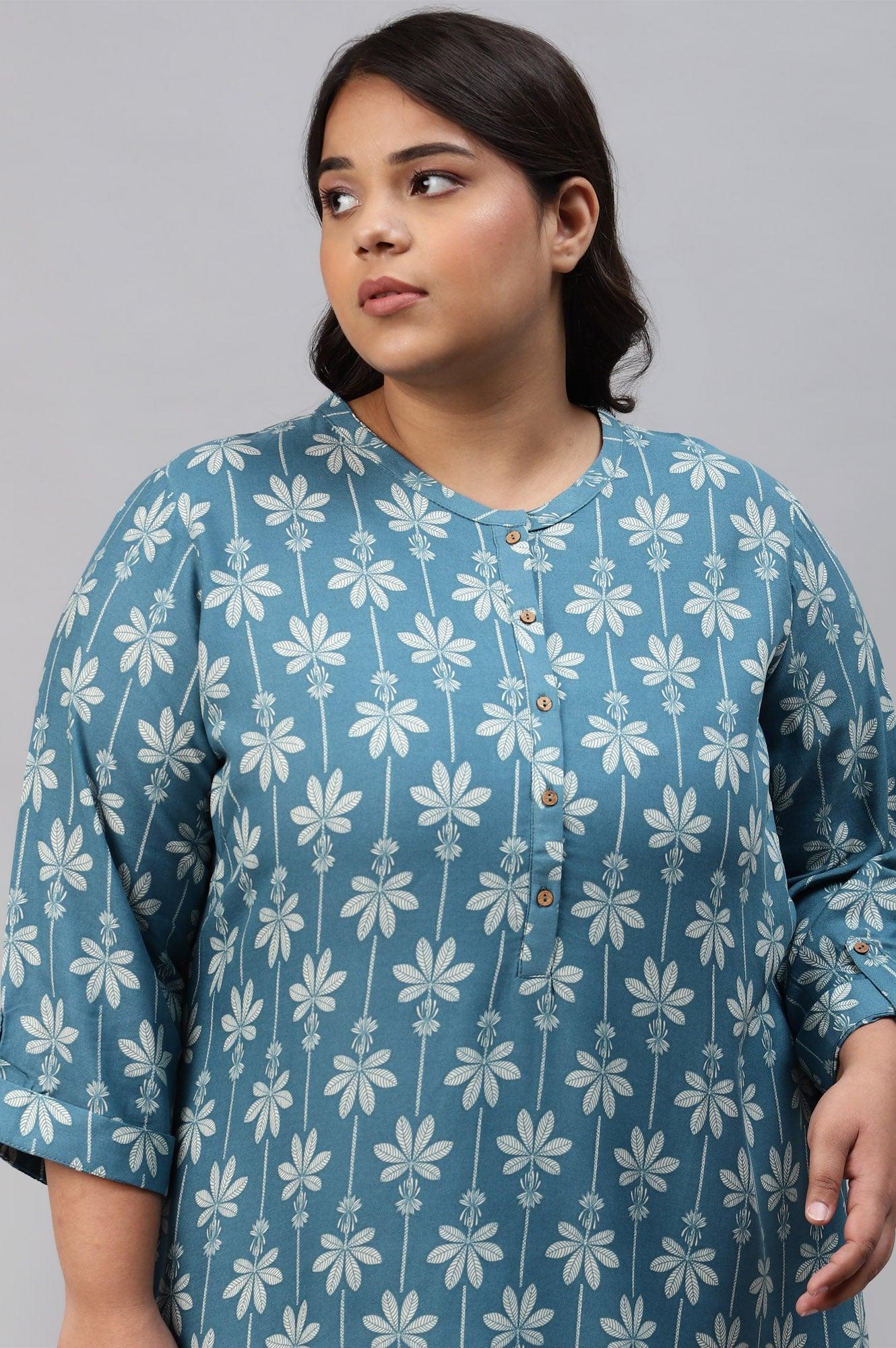 Plus Size Blue Rayon Button Down kurta - Image 5