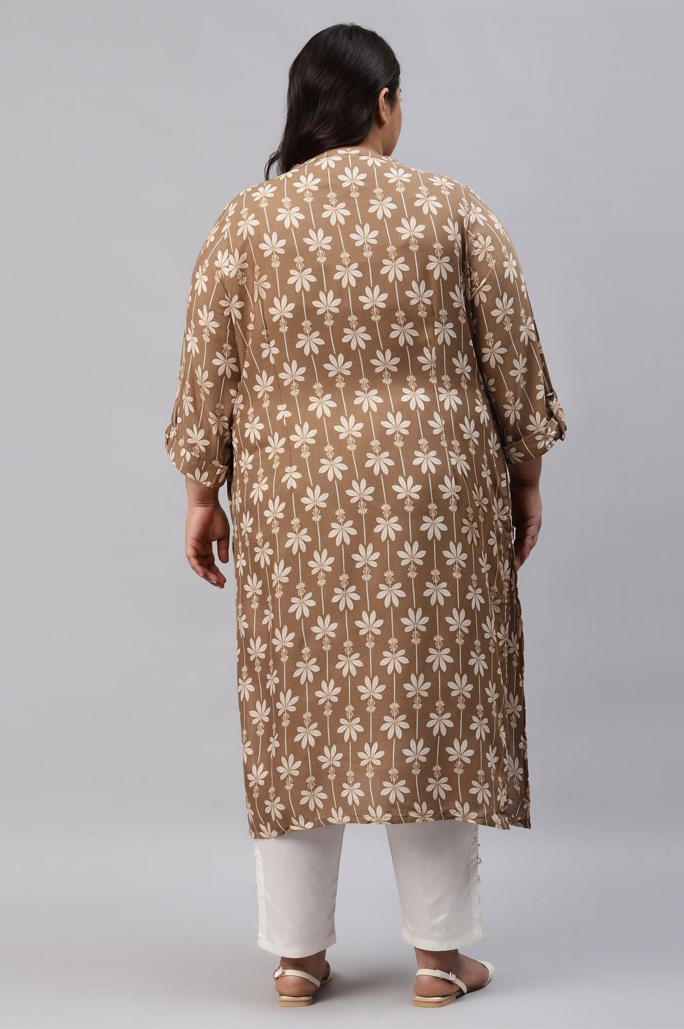 Plus Size Brown Printed Button Down kurta - Image 2