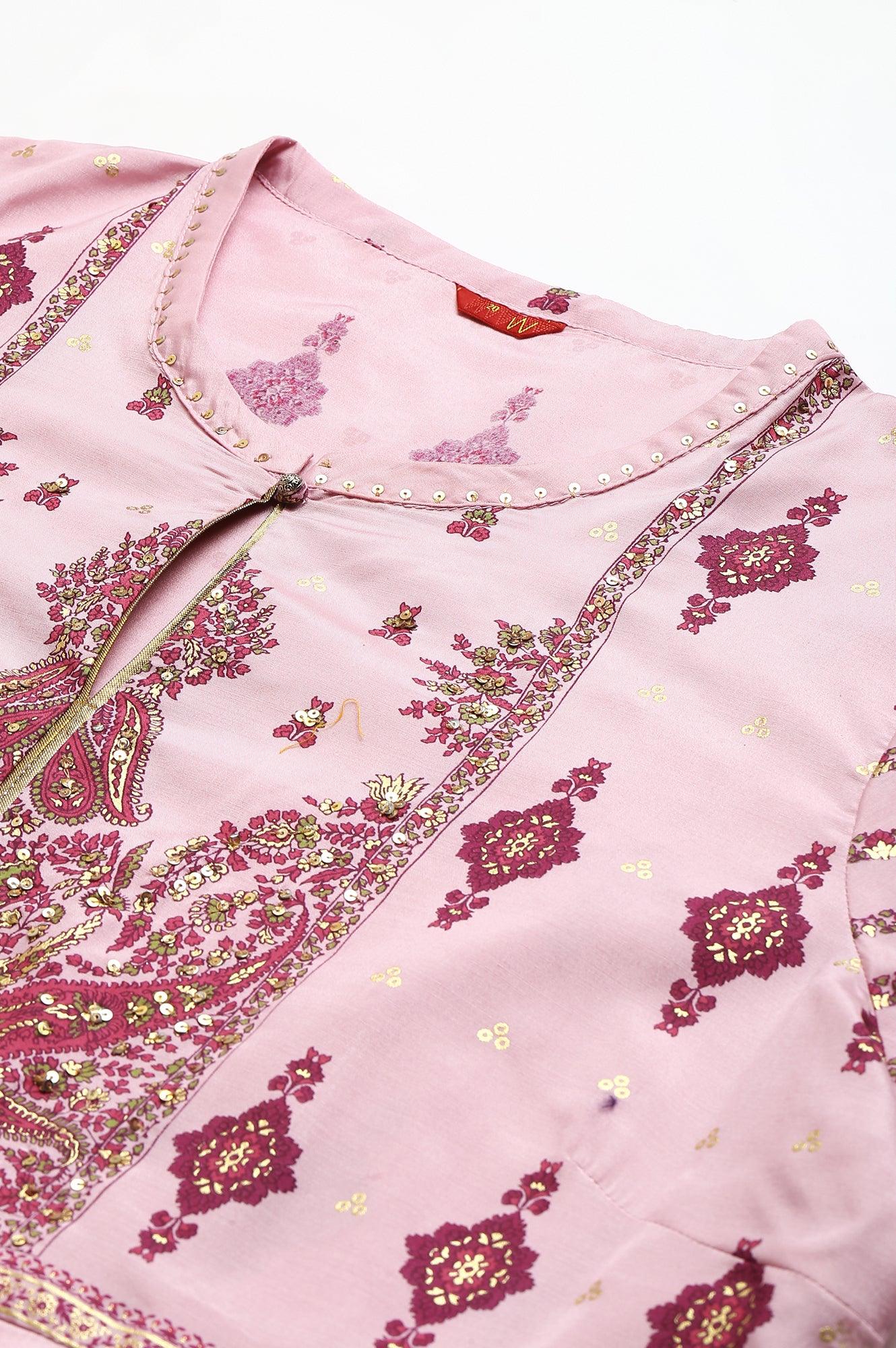 Plus Size Cameo Pink Floral Printed Festive Dress - Image 7