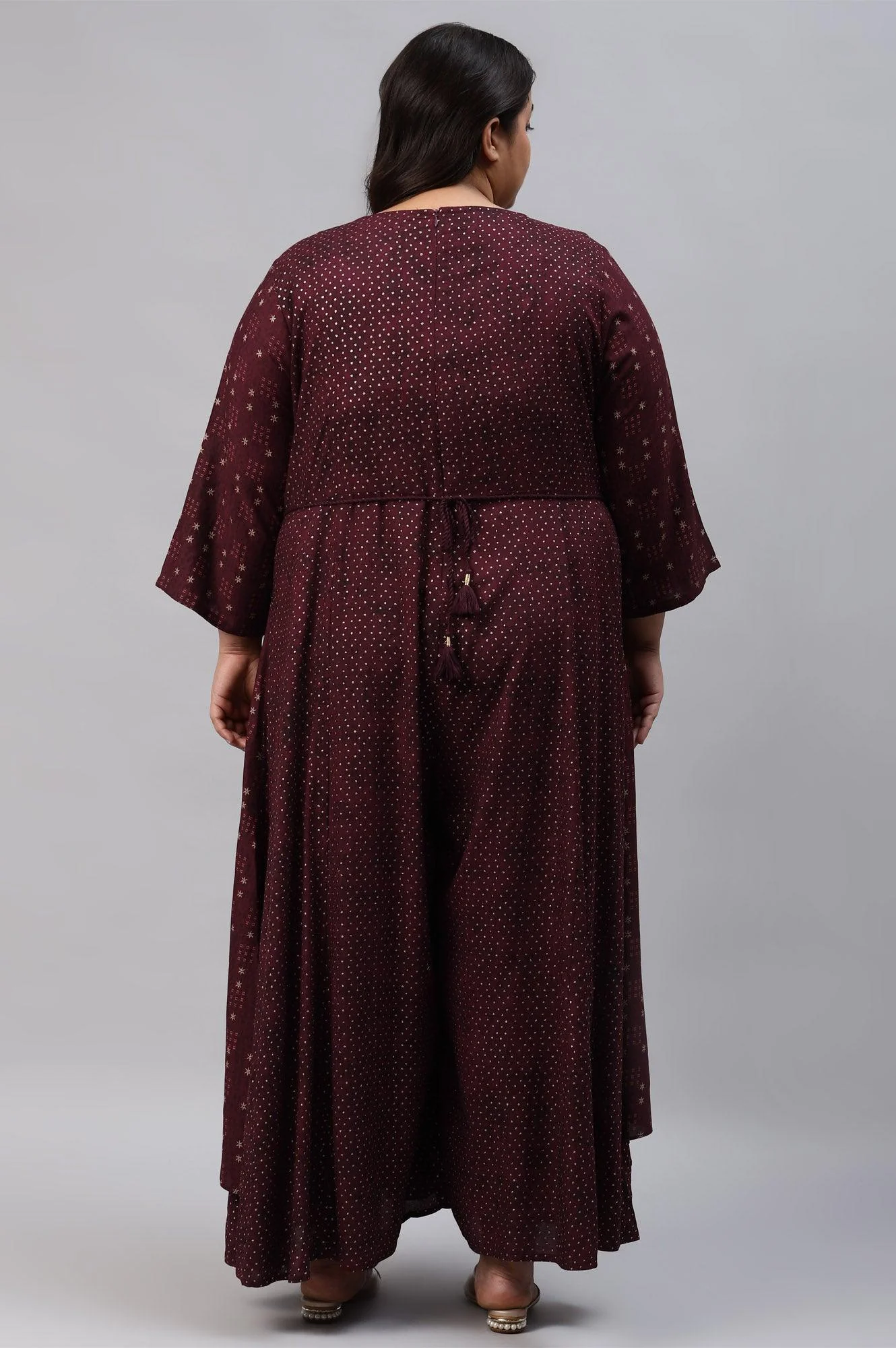 Plus Size Chocolate Brown Heavy Festive Gillet Kimono Jumpsuit - Image 2