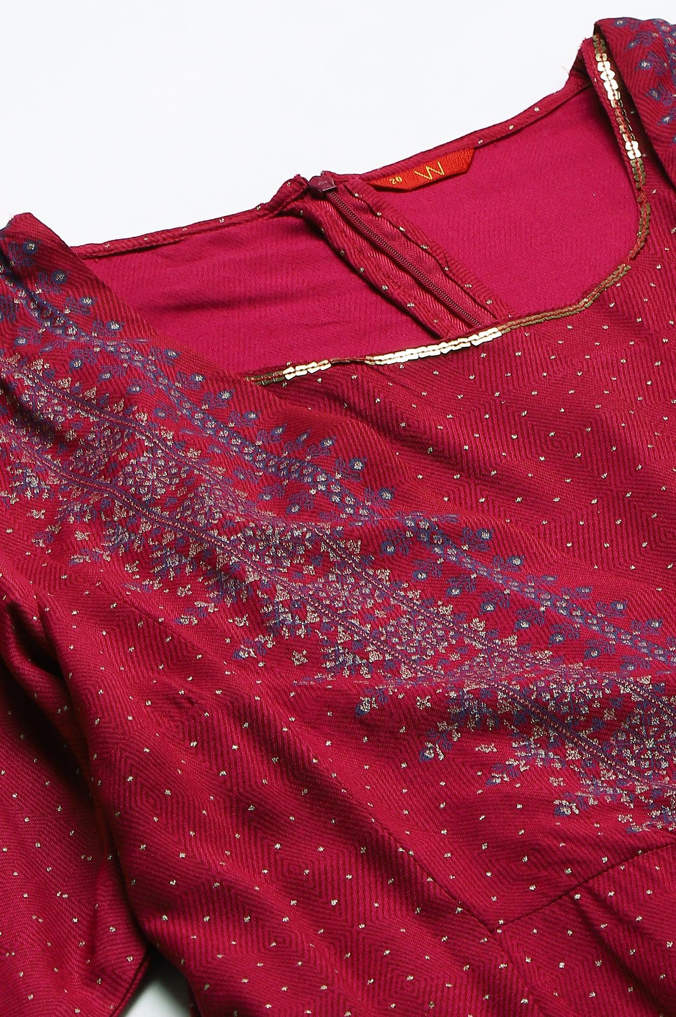 Plus Size Dark Pink Mock Layer Embellished Liva Eco Kimono Jumpsuit - Image 7