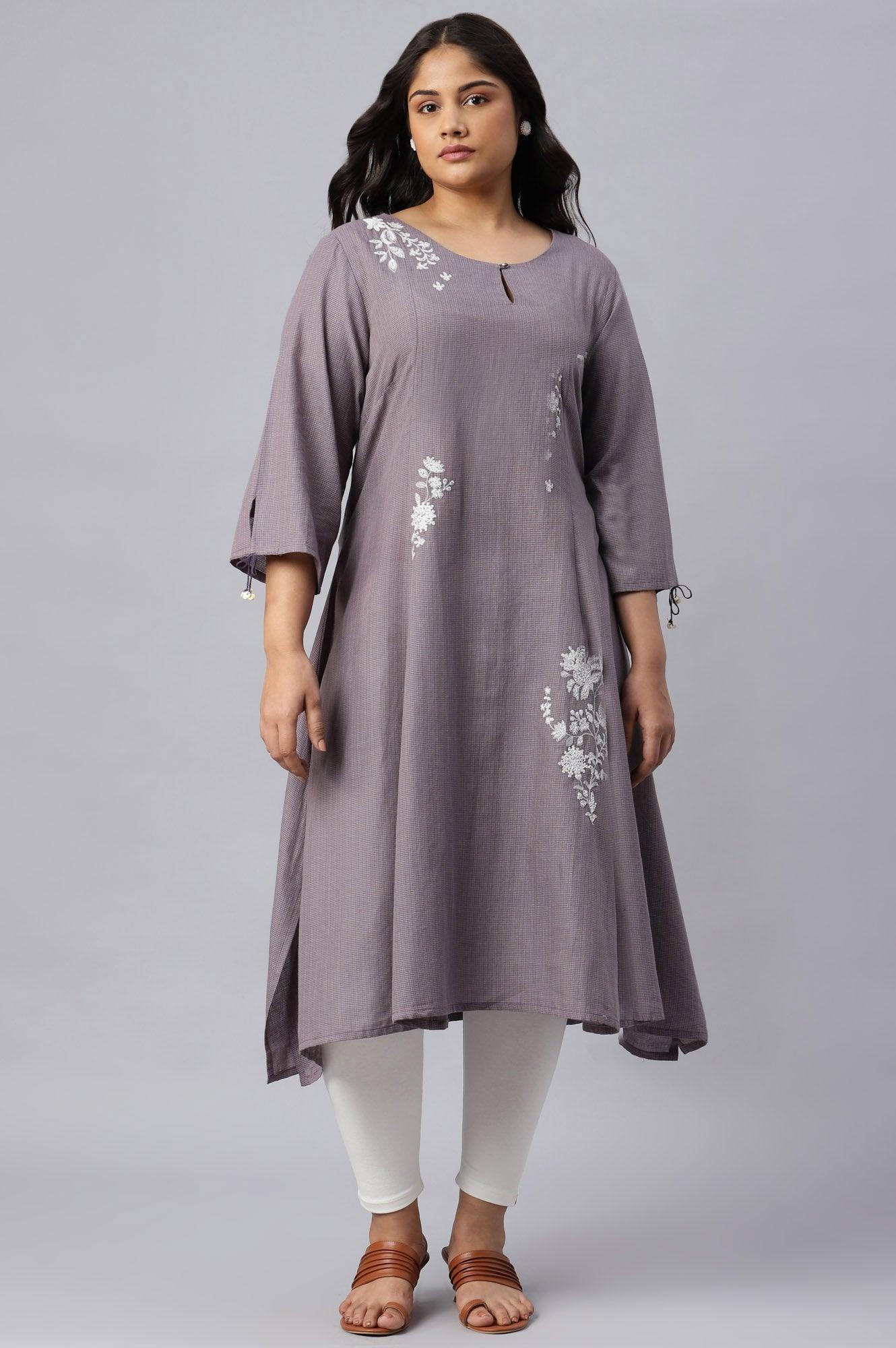 Plus Size Dusk Purple Embroidered kurta