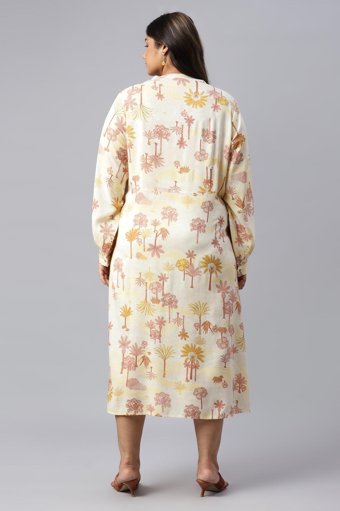 Plus Size Ecru Embroidered A-Line Shirt Dress - Image 2