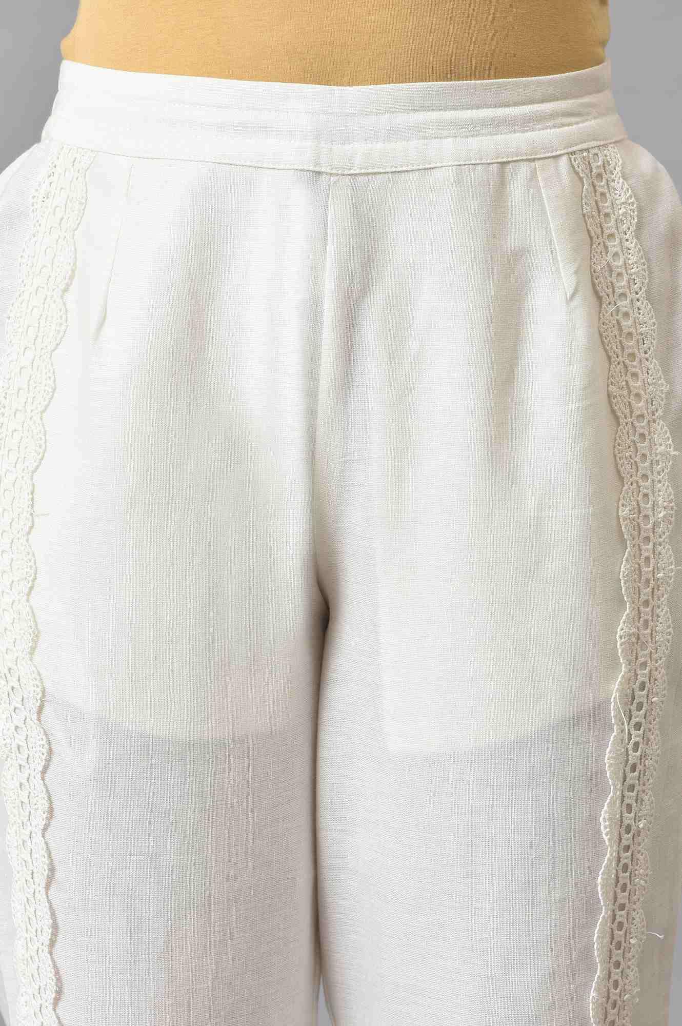 Plus Size Ecru Solid Lace Straight Pants - Image 6