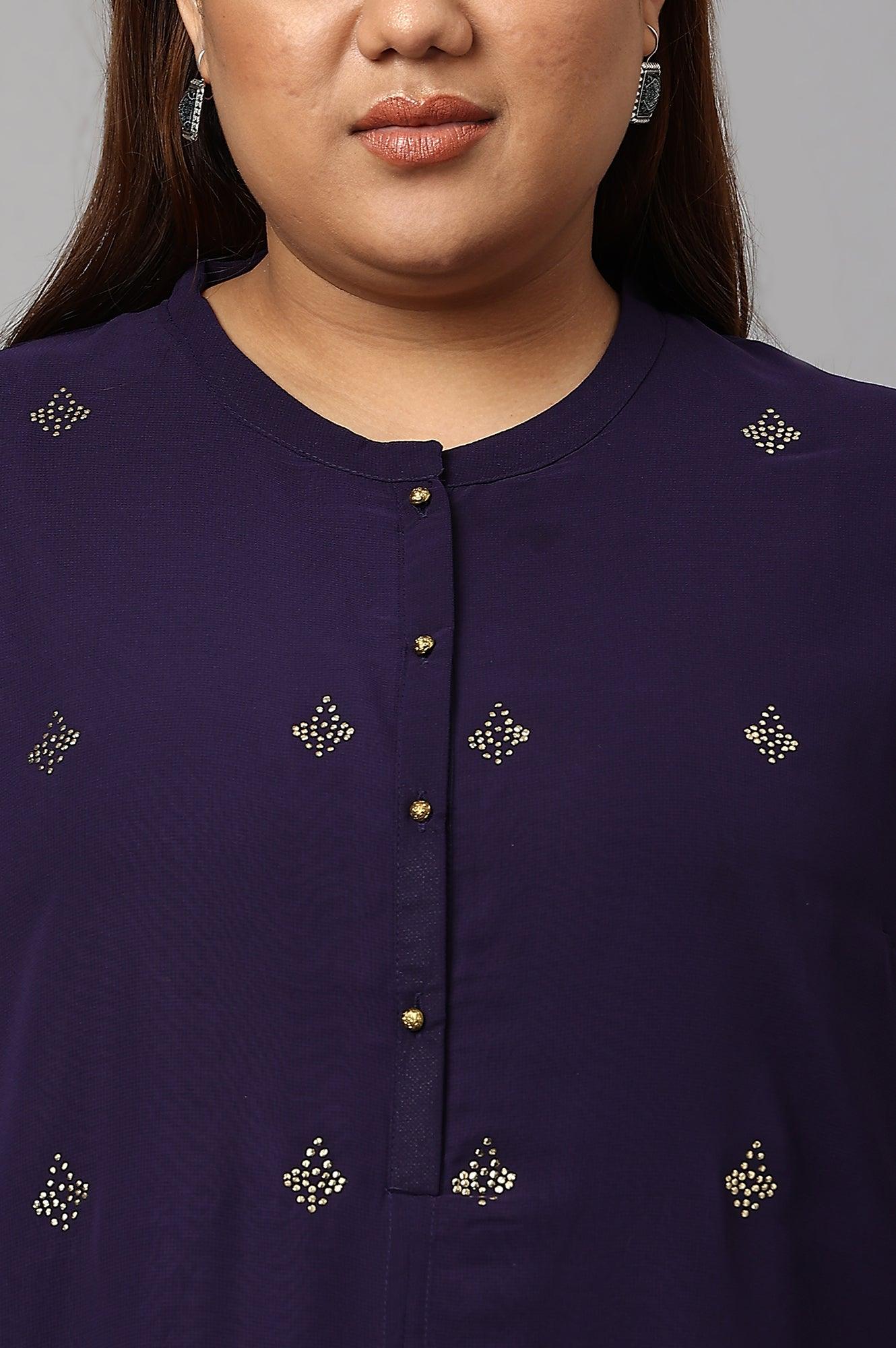 Plus Size Grape Purple Cowled Hemline kurta With Tights - Image 5