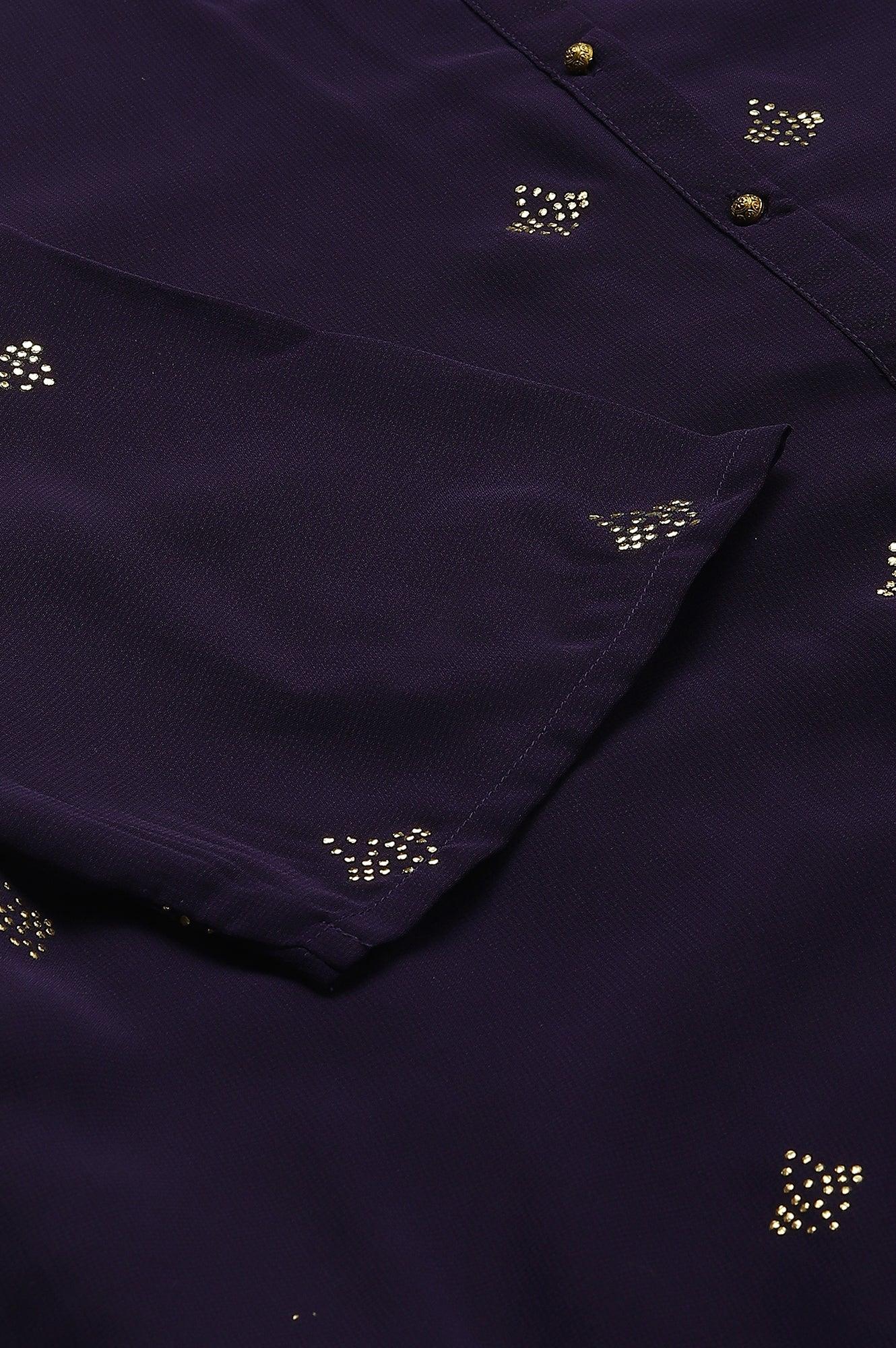 Plus Size Grape Purple Cowled Hemline kurta With Tights - Image 9