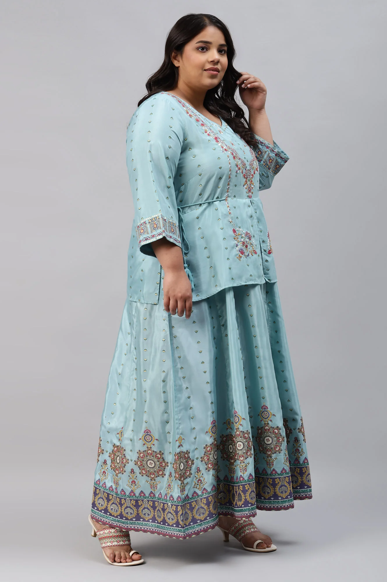 Plus Size Light Blue Embroidered Duo Dress - Image 4