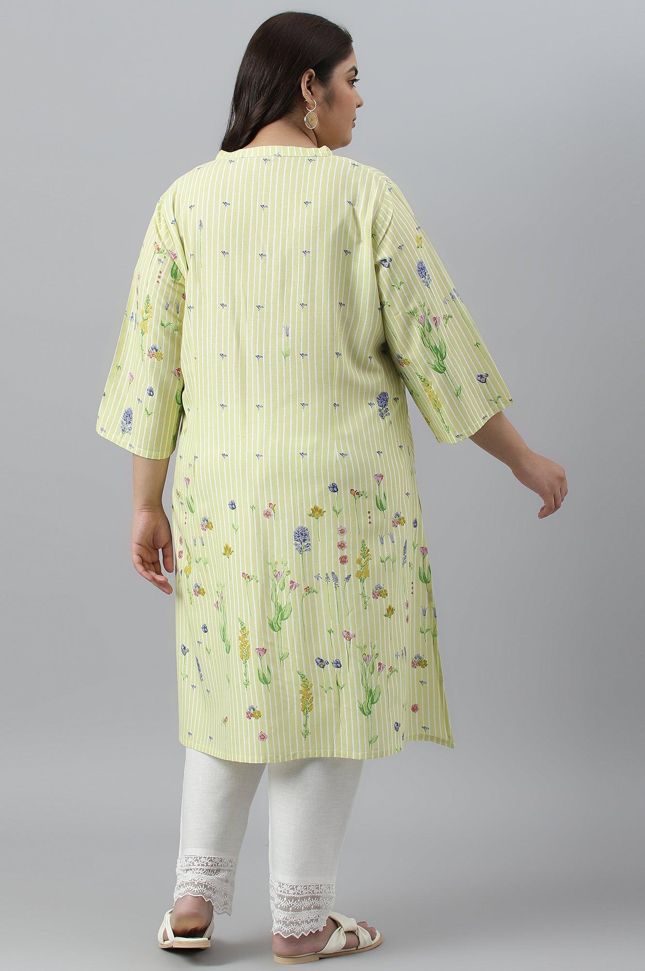 Plus Size Light Green A-Line kurta With Multi-Coloured Print - Image 2