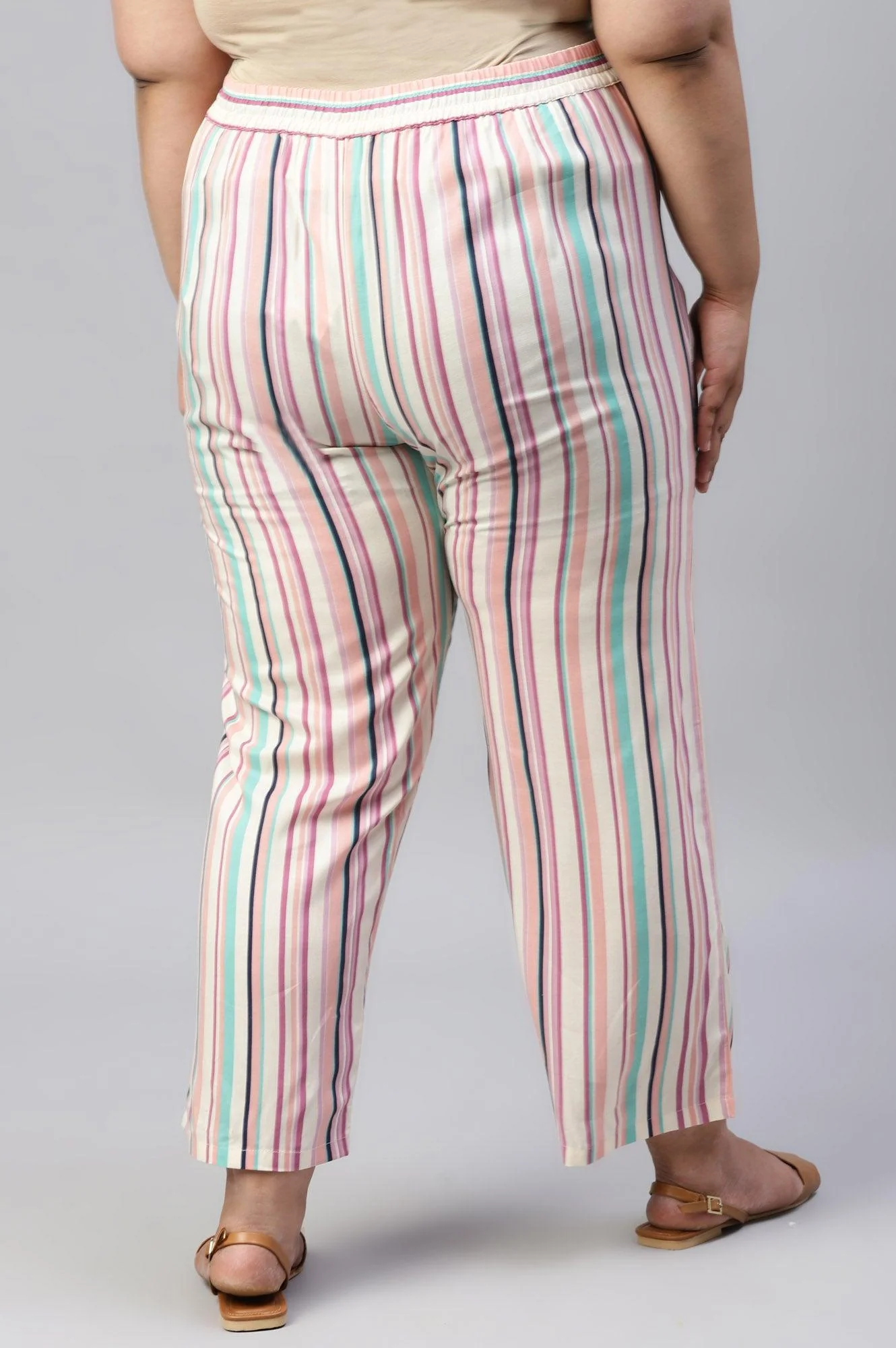 Plus Size Multicoloured Rayon Printed Parallel Pants - Image 2