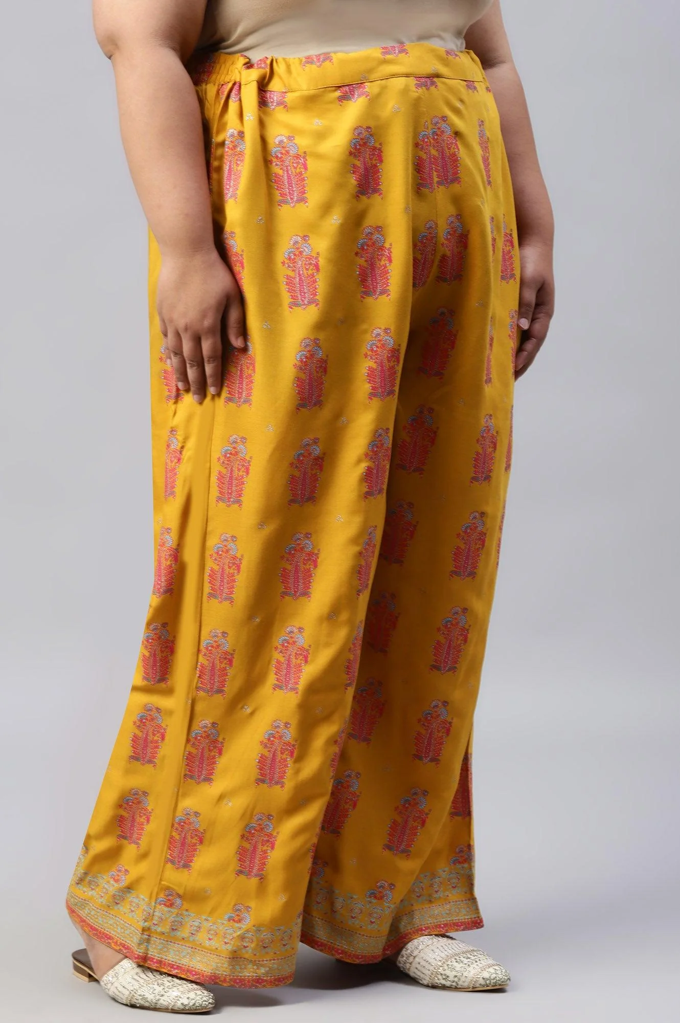 Plus Size Mustard Rayon Printed Parallel Pants - Image 4