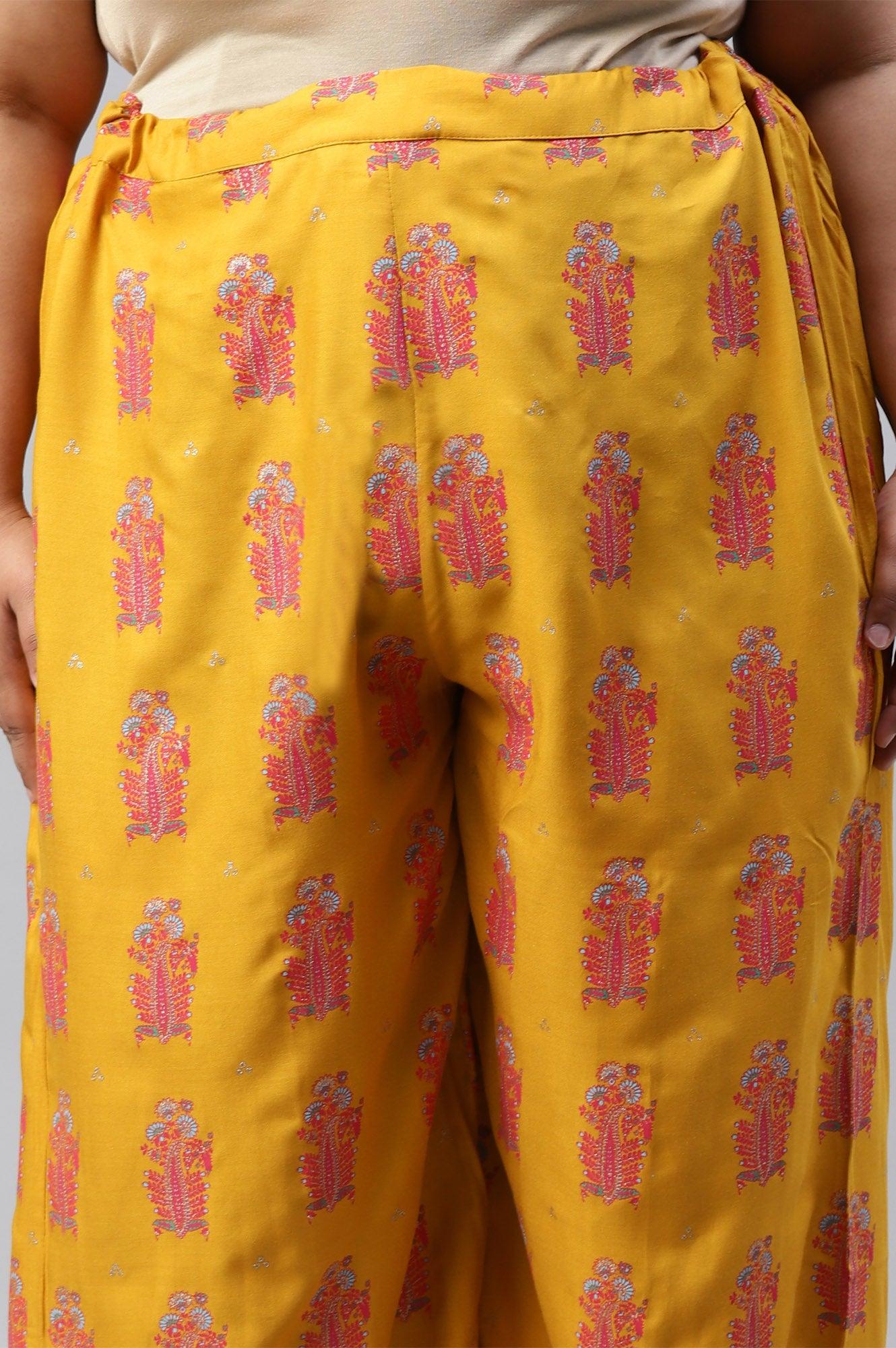Plus Size Mustard Rayon Printed Parallel Pants - Image 6
