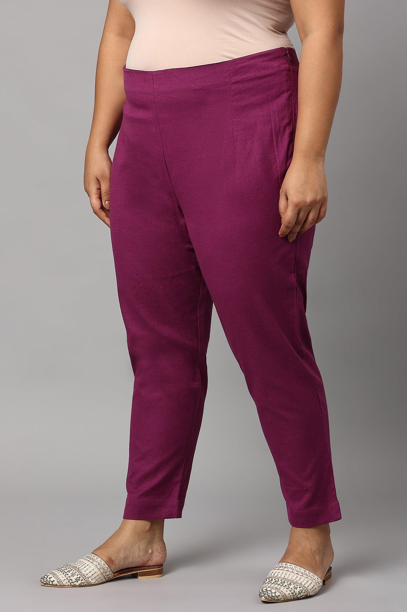 Plus Size Orchid Purple Cotton Blend Slim Pants - Image 3