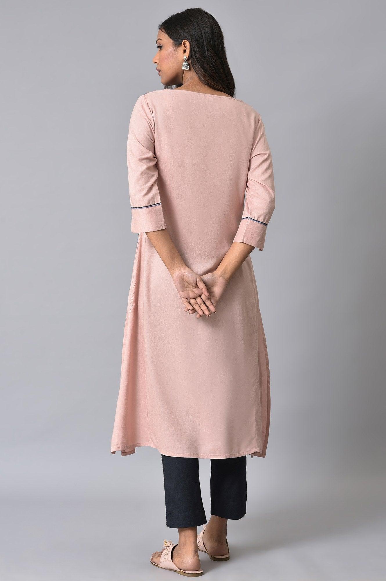 Plus Size Pink Dobby Printed kurta - Image 2