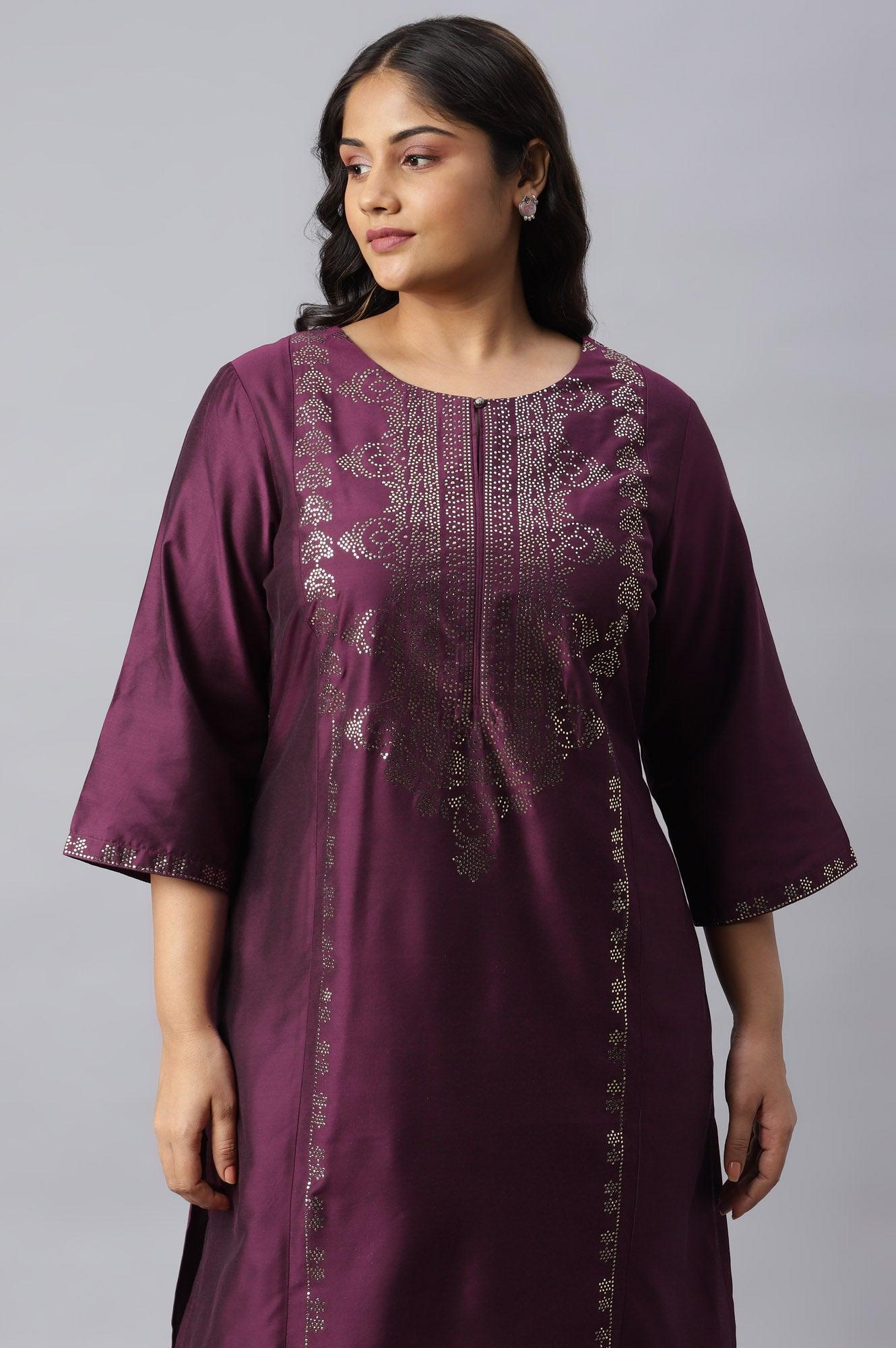Plus Size Pink Mukaish Placement Print kurta - Image 5