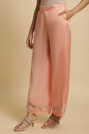 Plus Size Pink Parallel Pants With Lace And Embroidery - Image 3