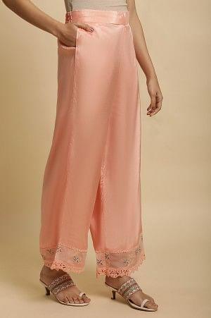 Plus Size Pink Parallel Pants With Lace And Embroidery - Image 4