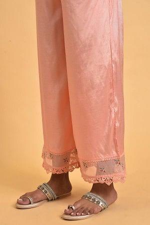 Plus Size Pink Parallel Pants With Lace And Embroidery - Image 7